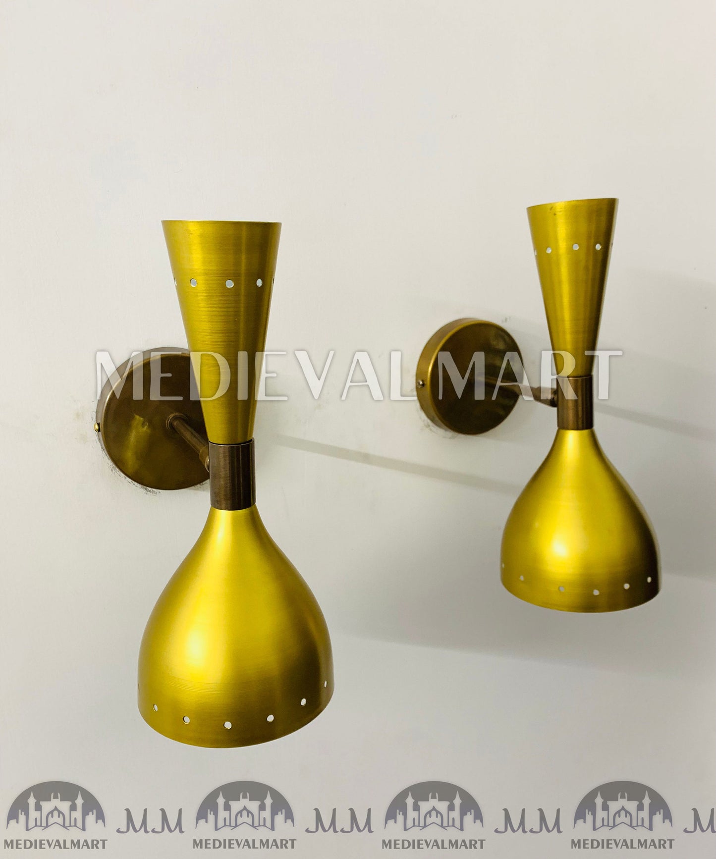 MEDIEVALMART Mid Century Brass Diabolo Wall Sconce Pair: Golden Adjustable Lighting