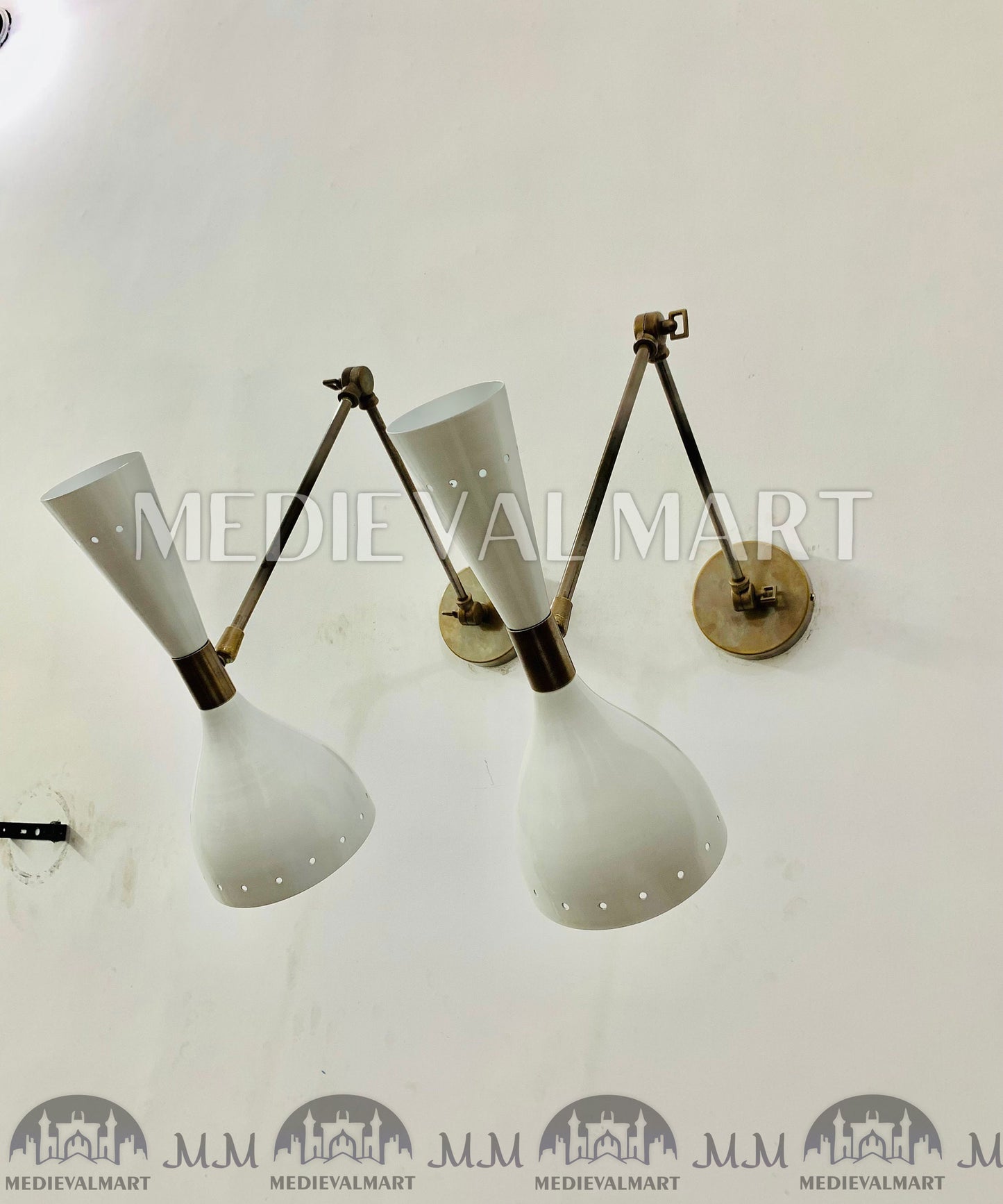 MEDIEVALMART Mid Century Italian Stilnovo Brass Wall Sconce Pair Lighting