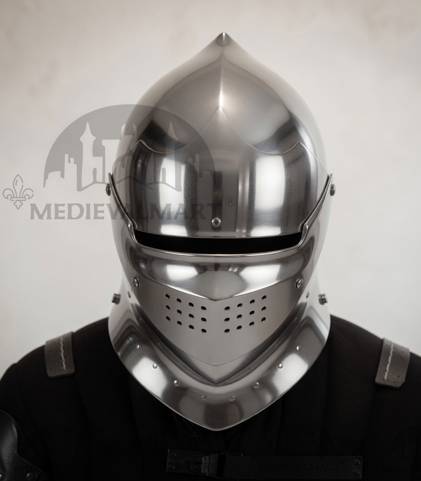 MEDIEVALMART Gothic Armet Helmet – Medieval Full Face Steel Helmet for LARP & Reenactment