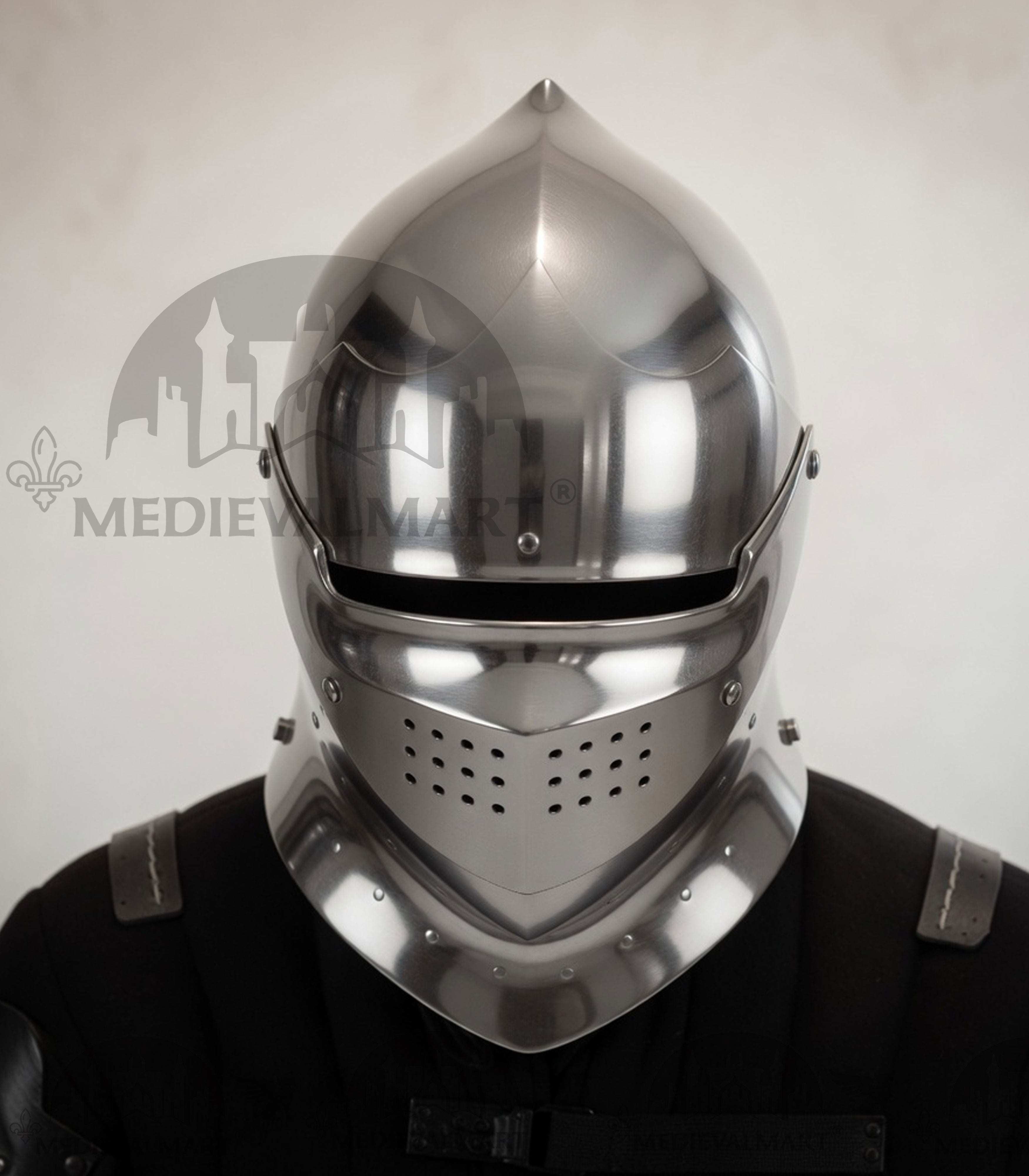 MEDIEVALMART Gothic Armet Helmet – Medieval Full Face Steel Helmet for LARP & Reenactment