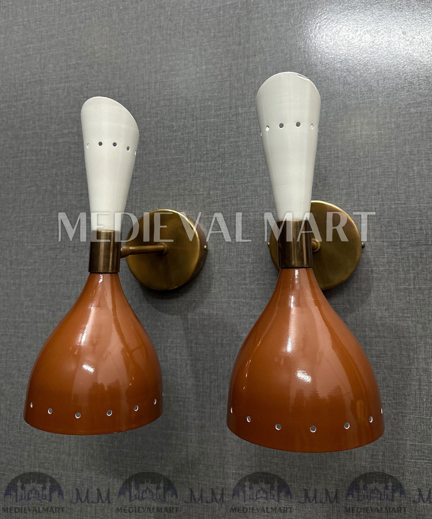 MEDIEVALMART Handmade Modern Chocolate & White Brass Double Cone Wall Sconce Light