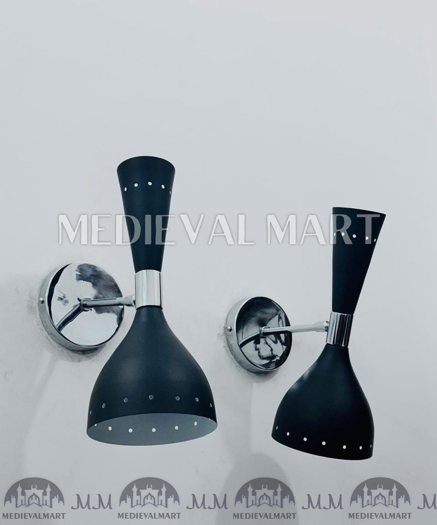 MEDIEVALMART Mid Century Diabolo Wall Sconce Pair: Modern Italian Black Wall Lights