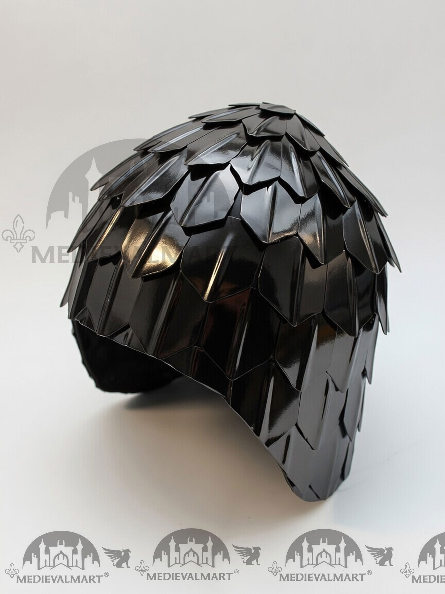 MEDIEVALMART Medieval Historical Scaled Skull Cap Helmet, Polish Black Polished Helmet / Best for Reenactment