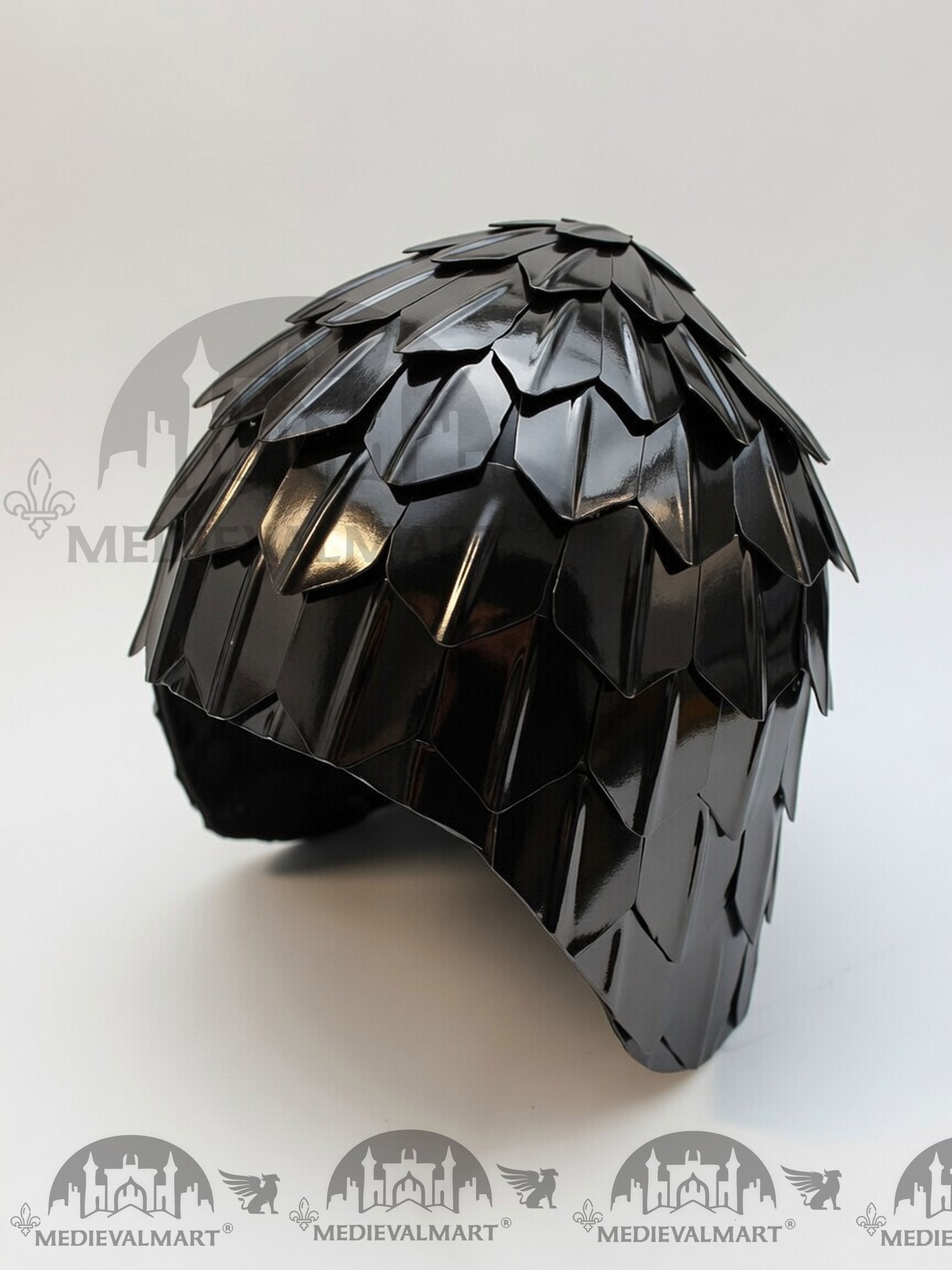 MEDIEVALMART Medieval Historical Scaled Skull Cap Helmet, Polish Black Polished Helmet / Best for Reenactment