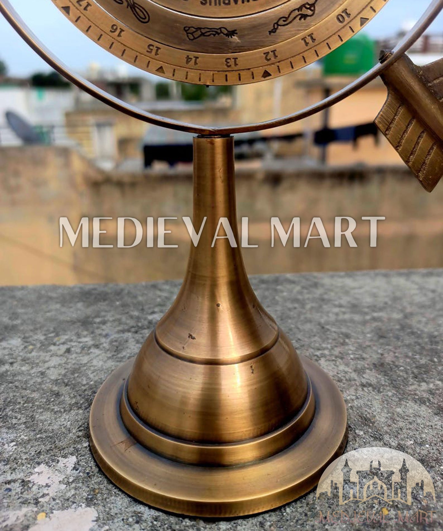 MEDIEVALMART Handmade Brass Armillary Sphere with Arrow: Nautical Astrolabe Globe Gift For Dad