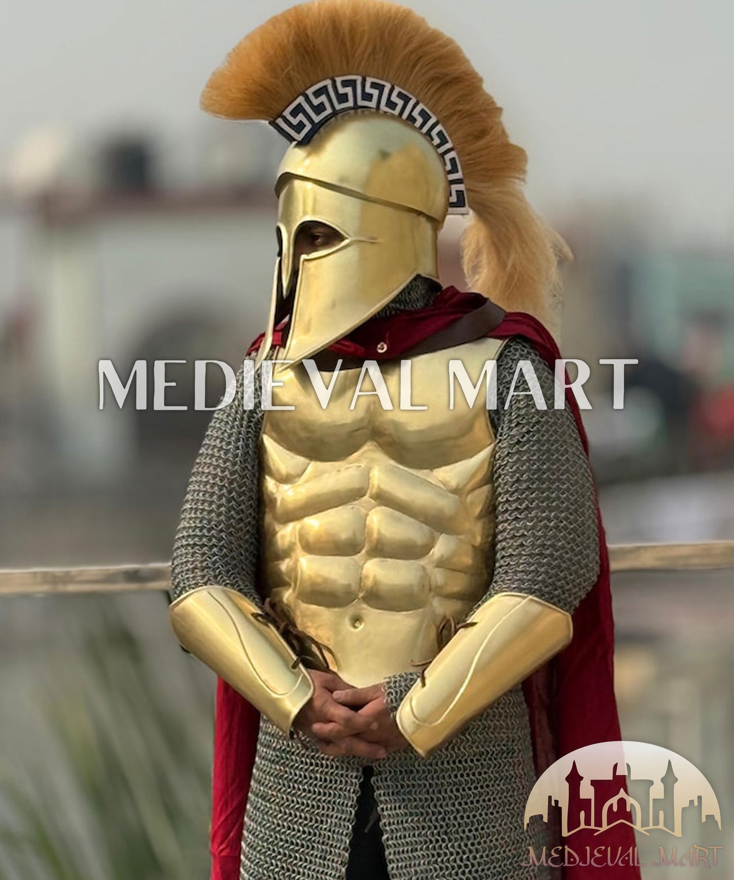 MEDIEVALMART Medieval Spartan Greek Full Costume Gold Finish with chainmail