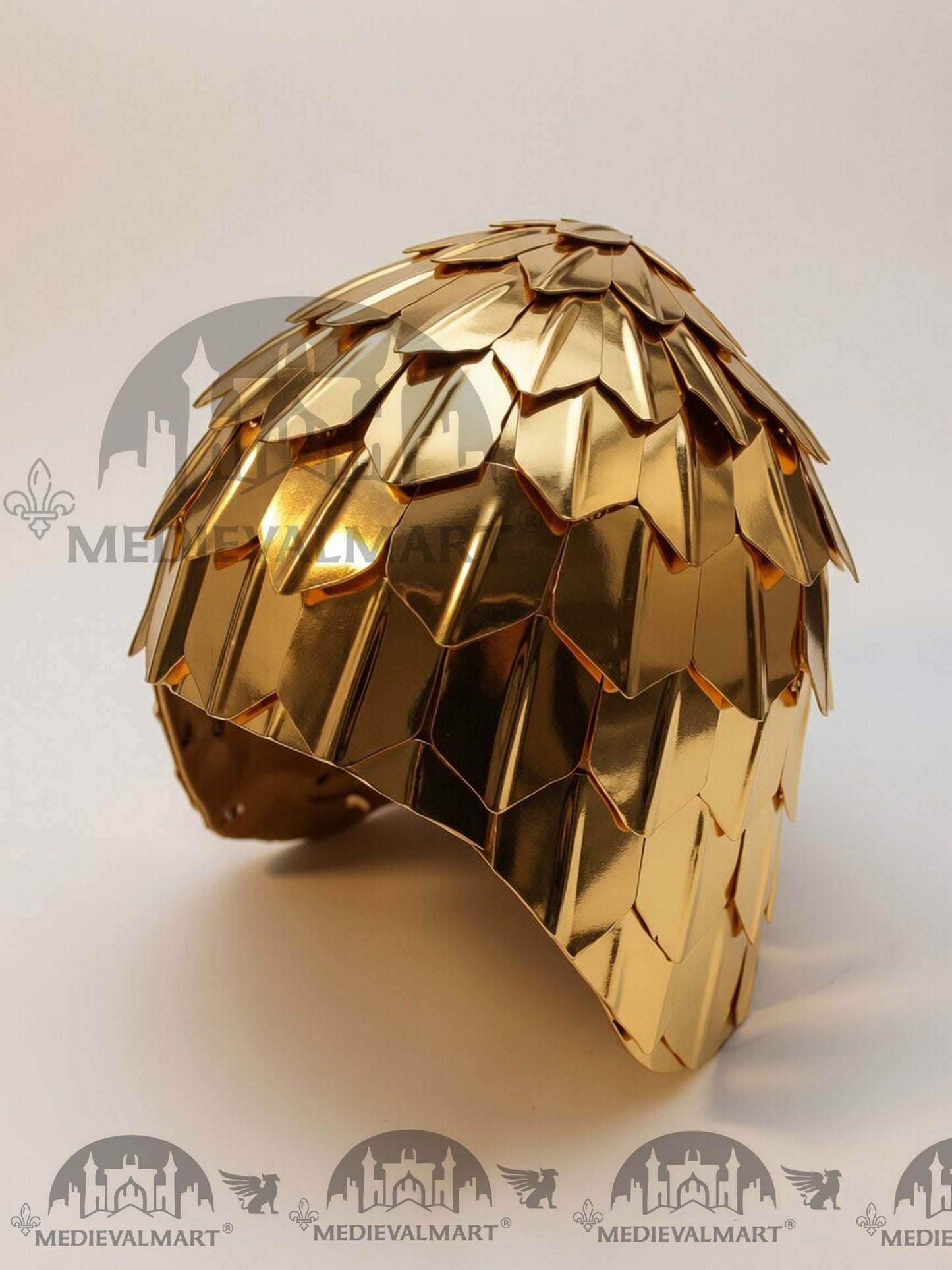 MEDIEVALMART Medieval Historical Scaled Skull Cap Helmet, Shiny Gold Polished Helmet / Best for Reenactment