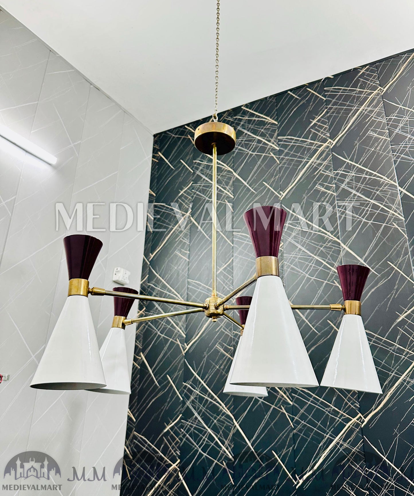 MEDIEVALMART Mid-Century Modern Sputnik Chandelier: Adjustable Brass 6-Arm Pendant Light