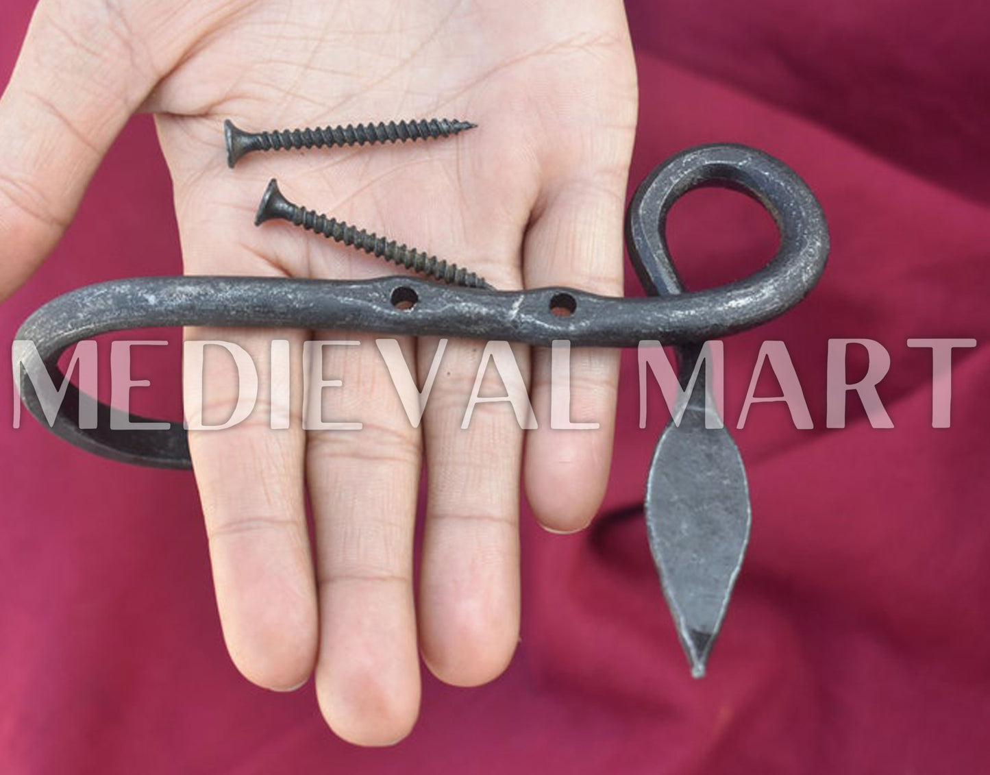 MEDIEVALMART Hand Forged Medieval Decorative Iron Leaf Design Iron Hook