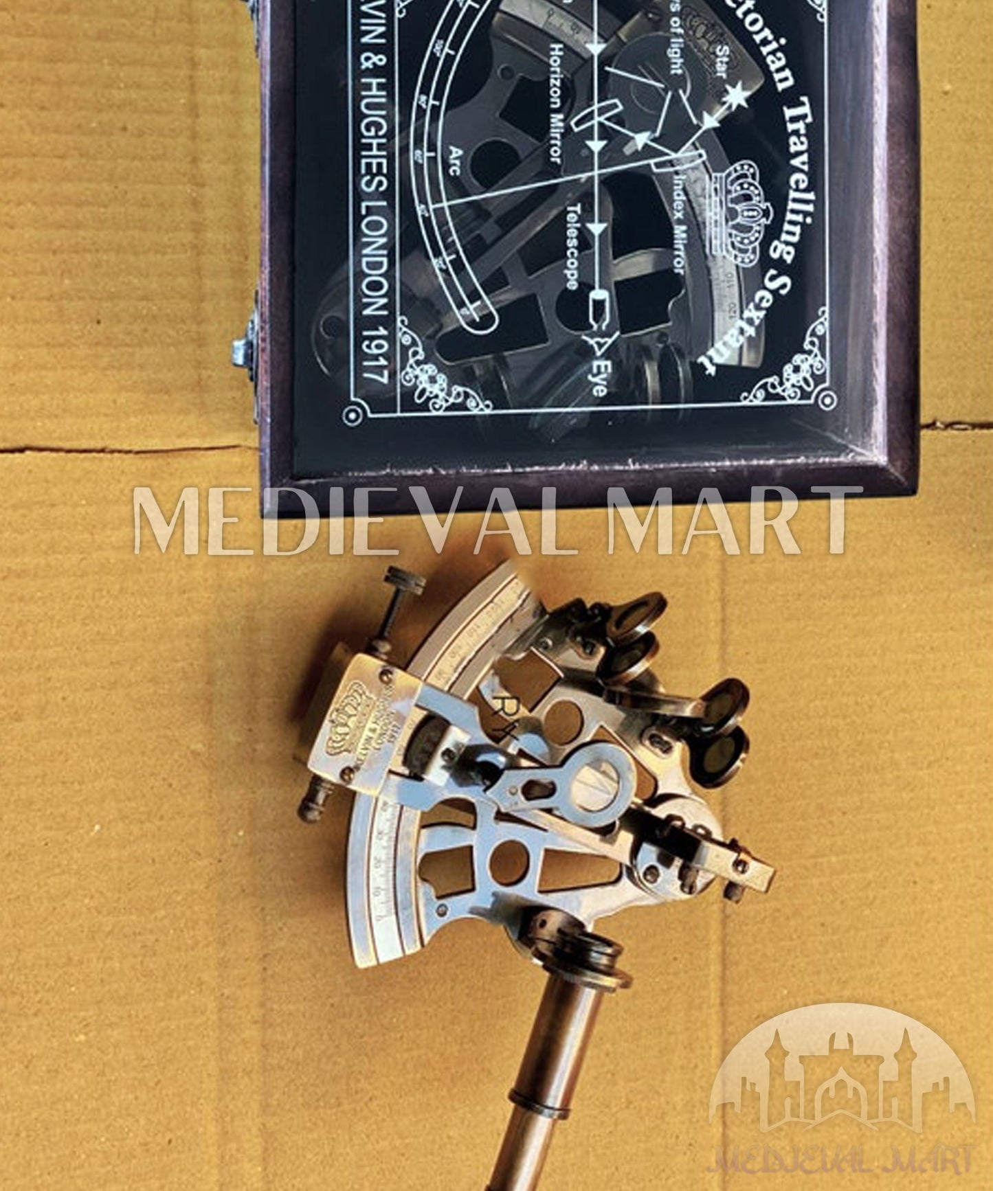 MEDIEVALMART Nautical Working Brass Kelvin Sextant W/H Transparent Wooden Case | Vintage Maritime Precision Astrolabe Ship Instrument, Christmas Gifts