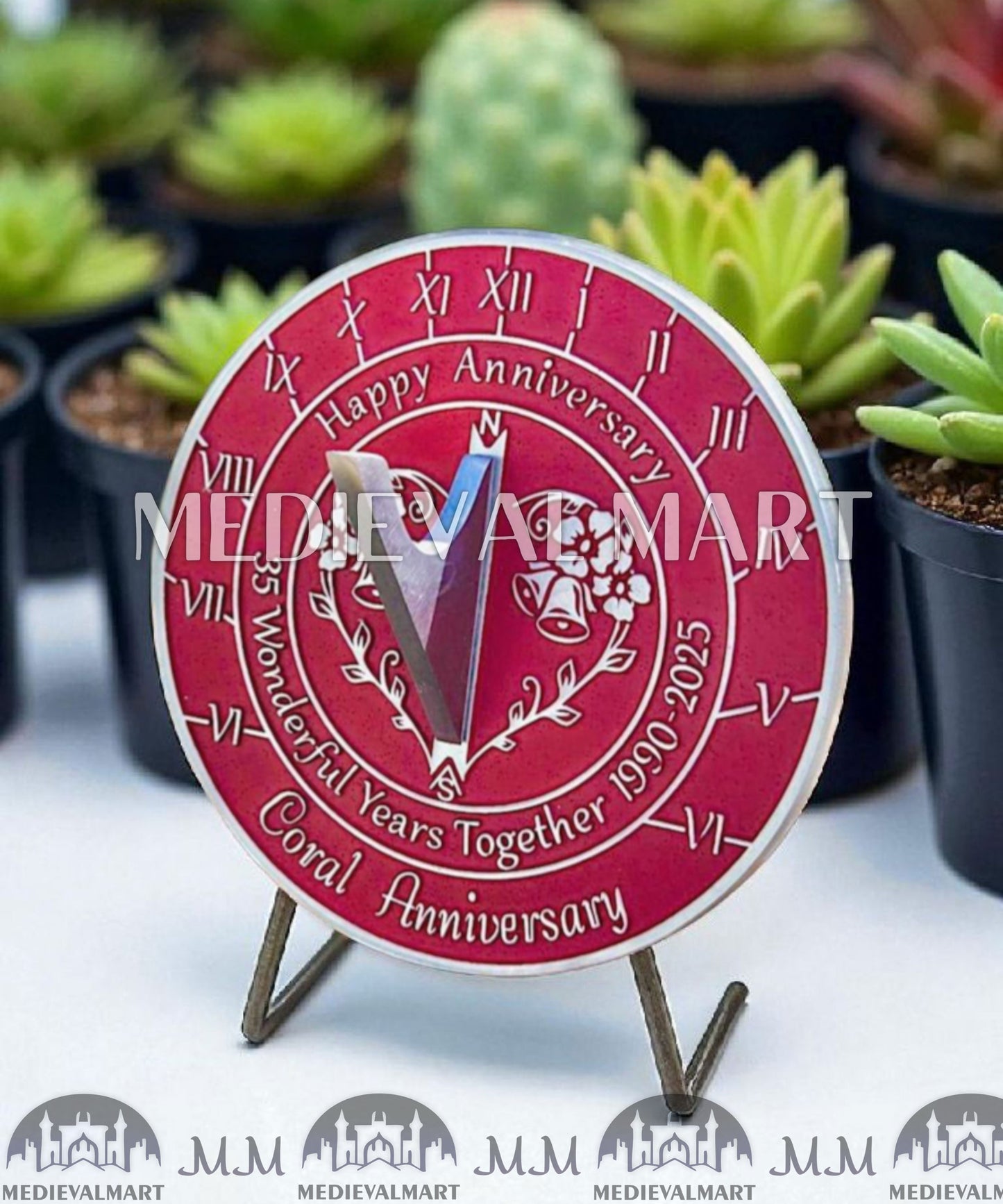 MEDIEVALMART 35th "Wonderful Years" Coral Anniversary Sundial Clock Gift For Parents Anniversary