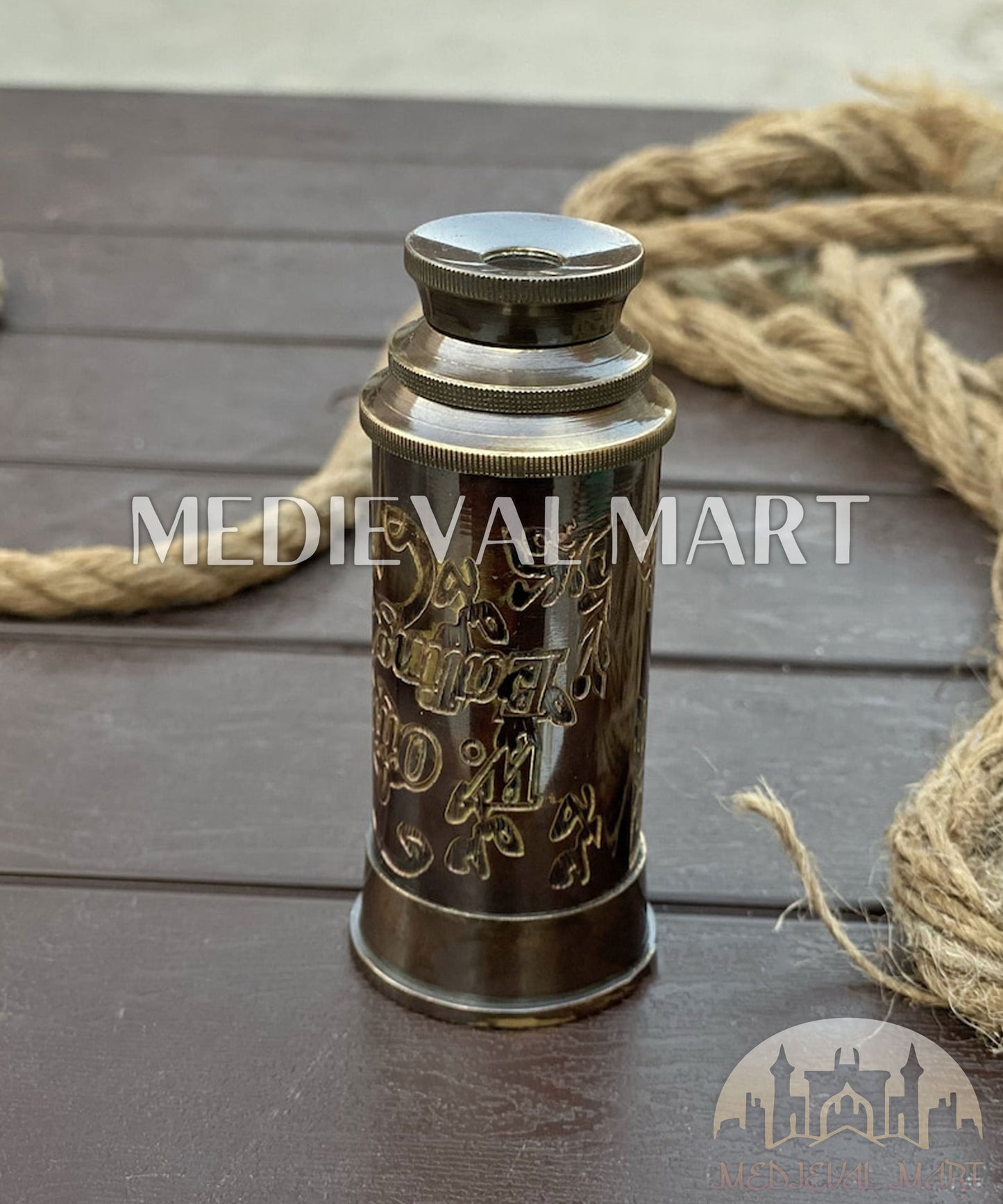 MEDIEVALMART Pirates Engraved Pocket 7 Inches Antique Brass Telescope | Christmas Gifts, Gift for Dad, Gift for Mom