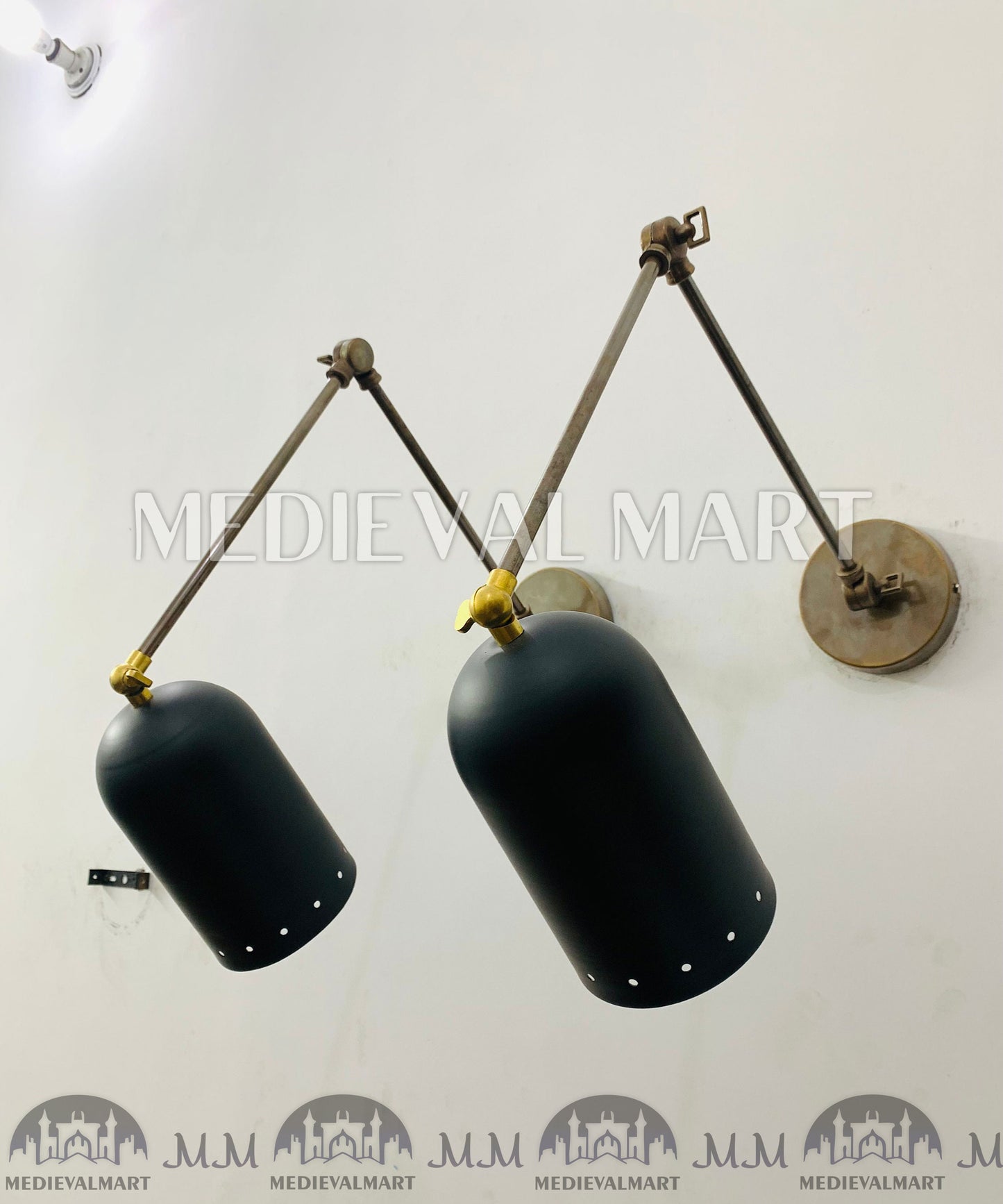 MEDIEVALMART Mid Century 1950's Italian Stilnovo Sconce Lighting Pair Reading Lamp Fixture