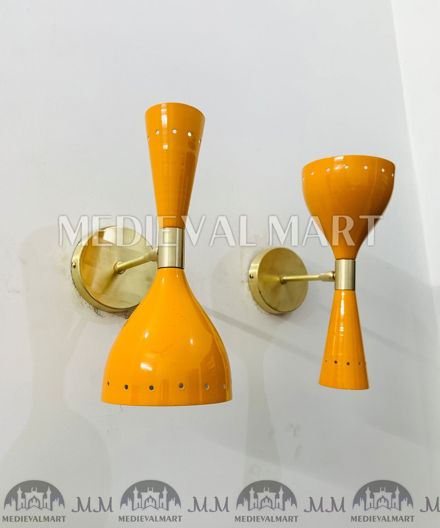 MEDIEVALMART Mid Century Brass Diabolo Wall Sconce Pair: Italian Modern Lighting