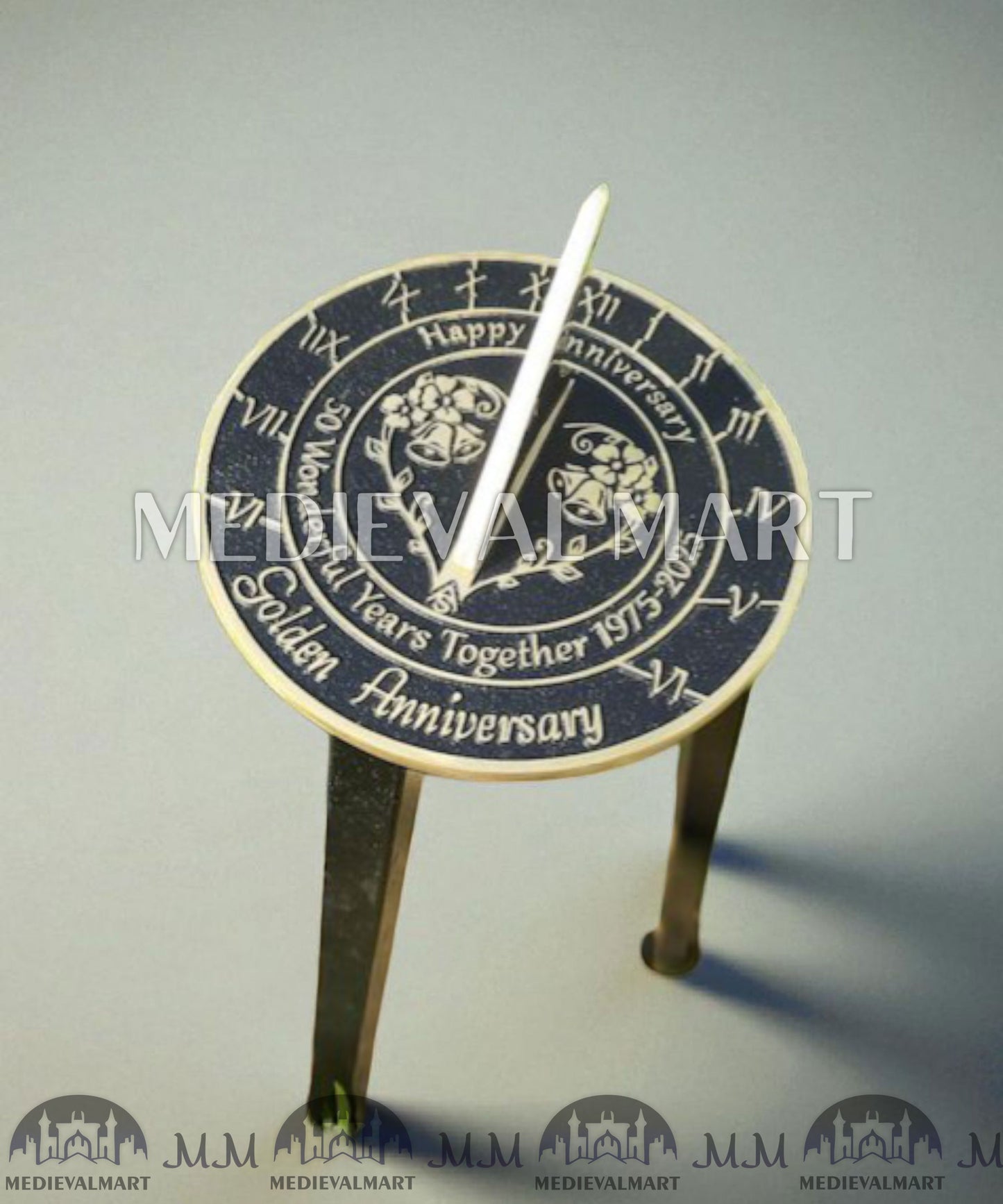 MEDIEVALMART 50th "Wonderful Years" Golden Anniversary Sundial Clock Best Gift For Anniversary Day