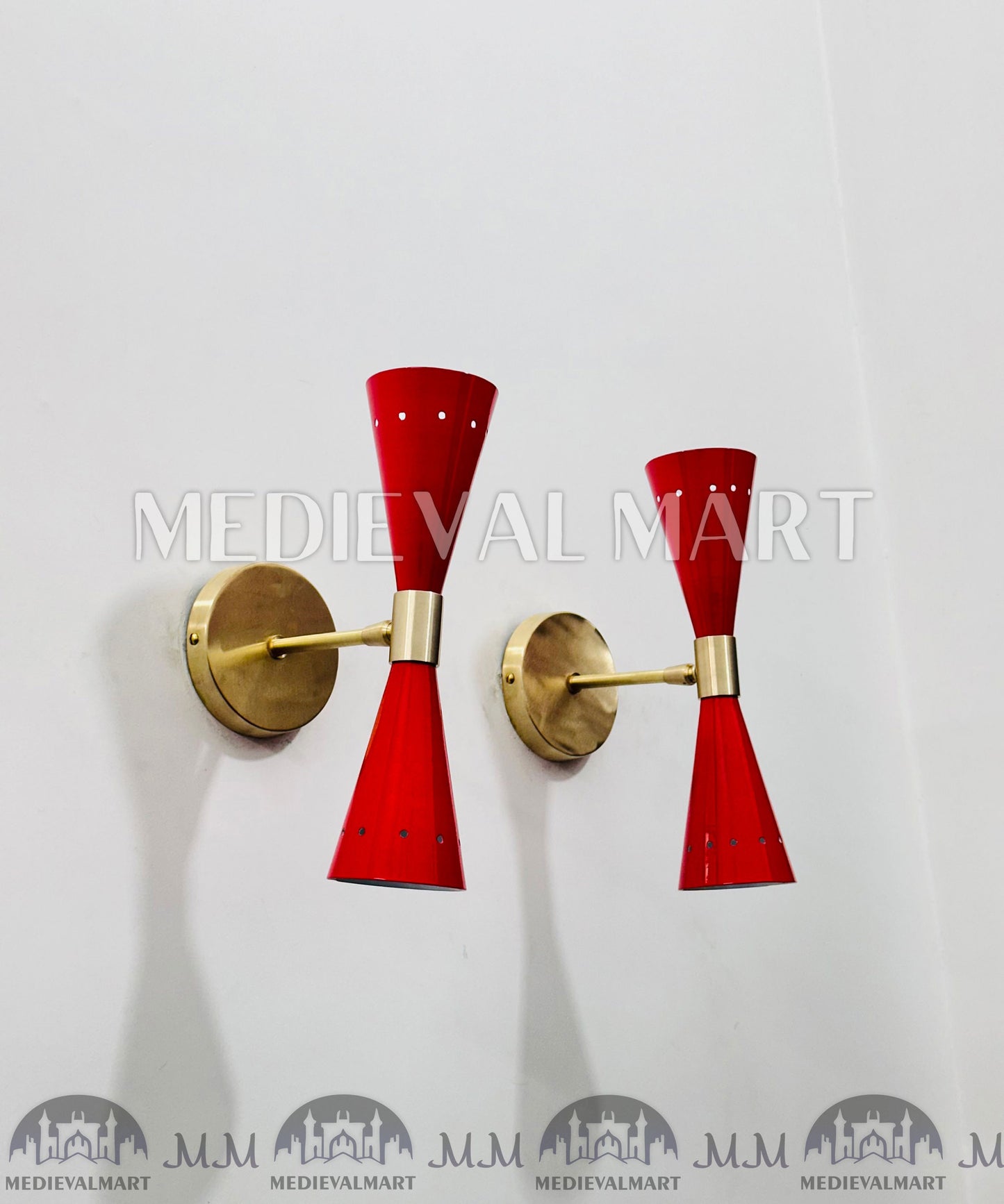 MEDIEVALMART Mid Century Modern Brass Wall Sconce - Diabolo Italian Design - Vanity Lighting
