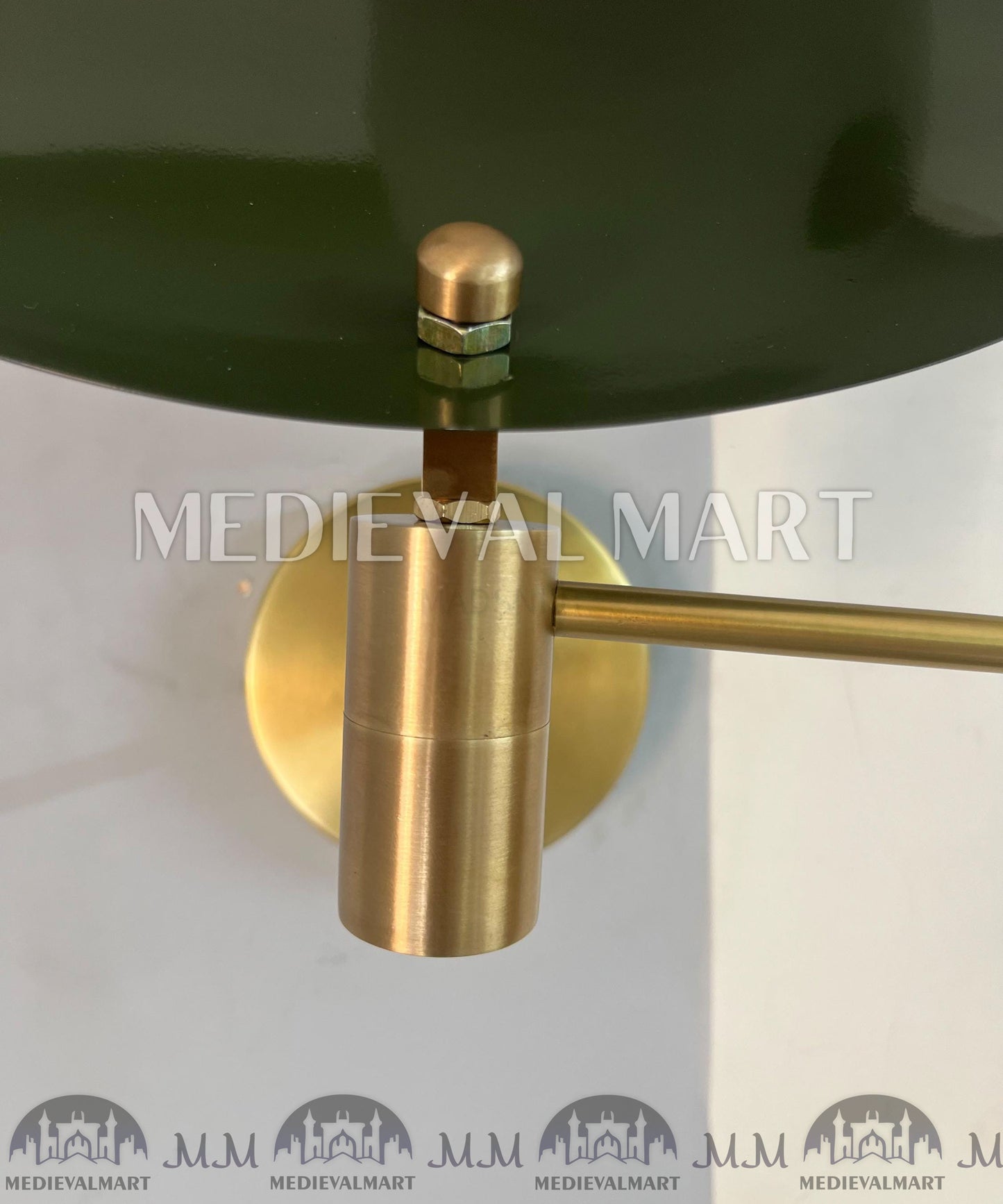 MEDIEVALMART Handmade Brass Wall Sconce: Mid-Century Modern Green Shade Lighting
