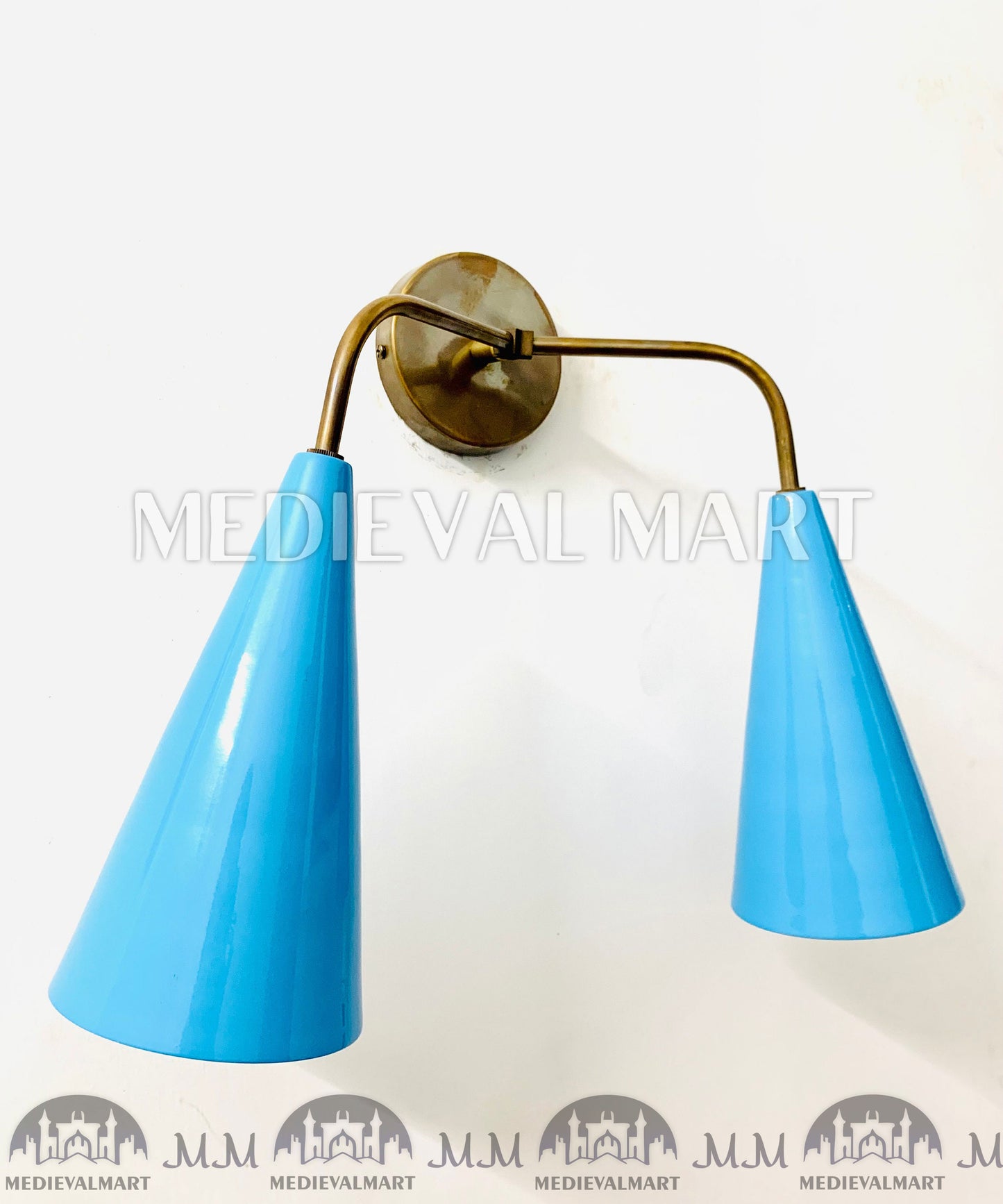 MEDIEVALMART Mid Century Italian Diabolo Brass Wall Sconce - 2-Light Vanity Fixture