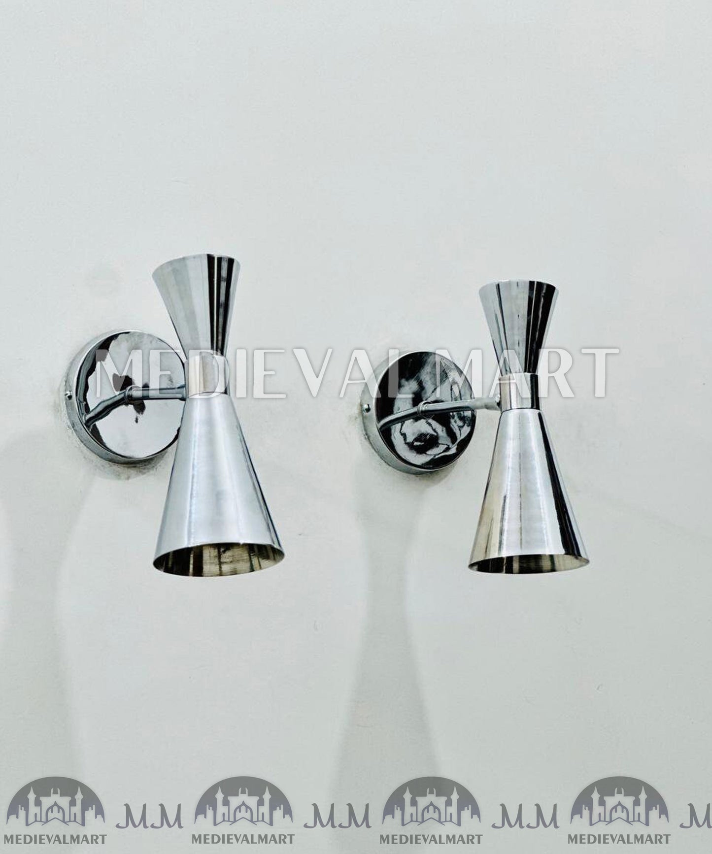 MEDIEVALMART Italian Diabolo Wall Sconces: Chrome Brass Wall Lights (Pair)
