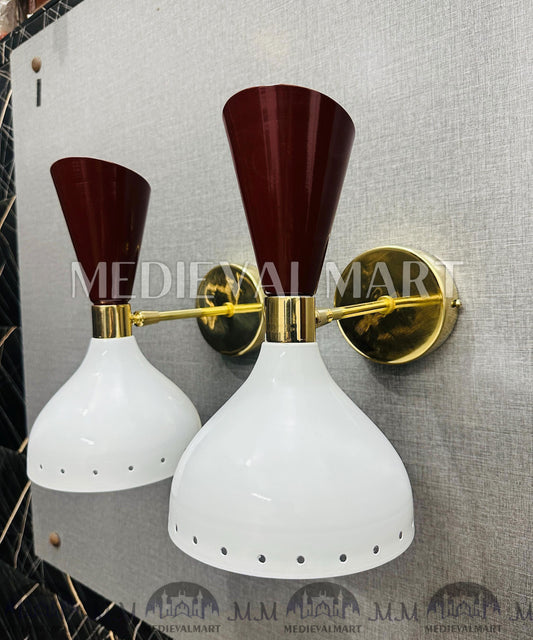 MEDIEVALMART Mid Century Italian Diabolo Wall Sconce: Handmade Brass Vanity Light