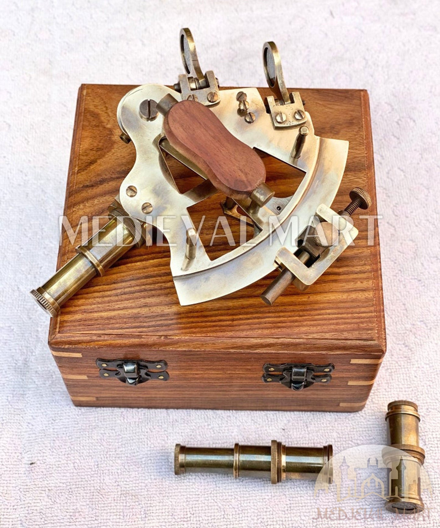 MEDIEVALMART Nautical Vintage Antique Brass Nautical Sextant W/H Wooden Box | Maritime Navigation Instrument, Christmas Gifts