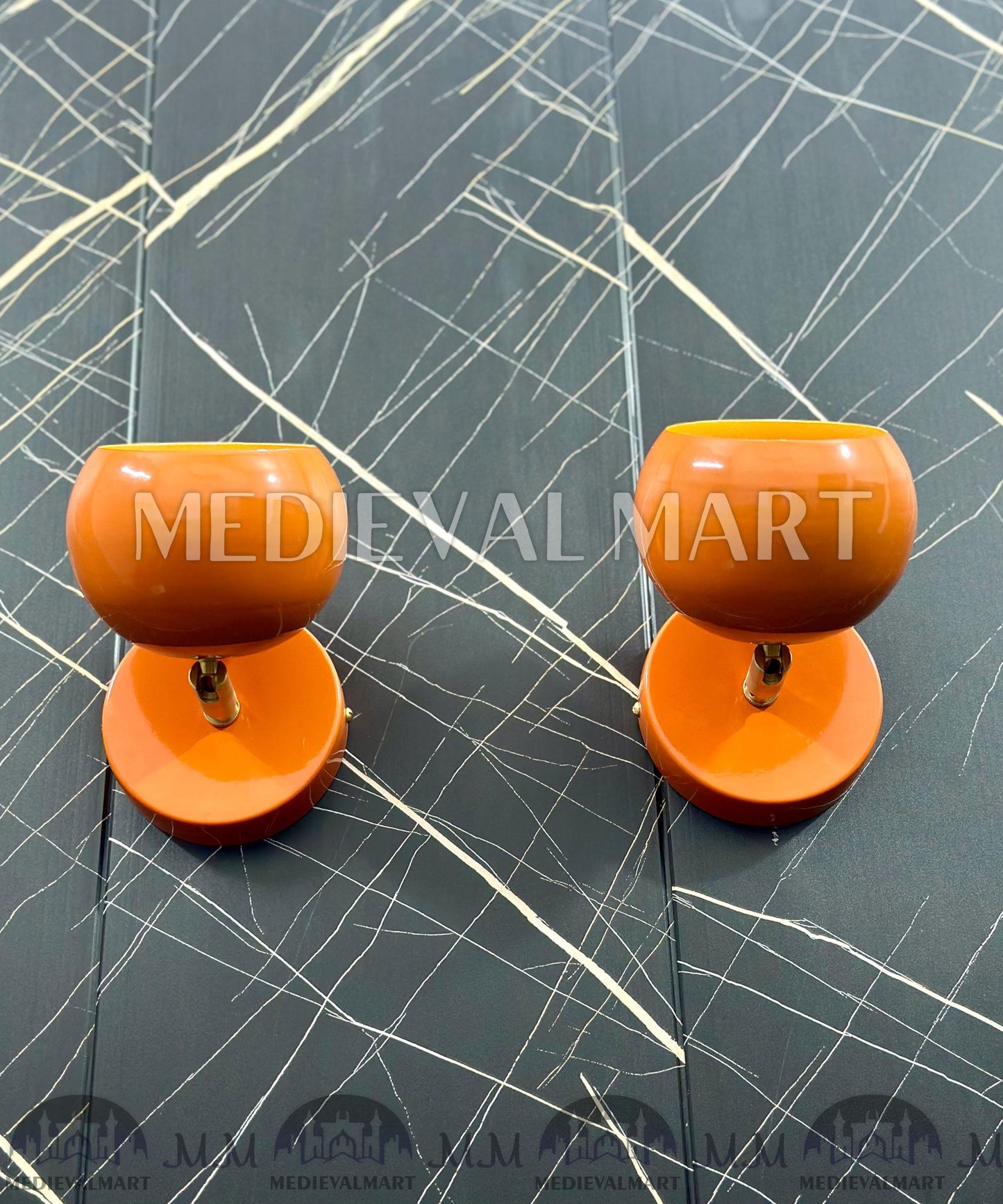MEDIEVALMART Handcrafted Brass Wall Sconce: Orange Mid-Century Modern Bedside Light