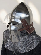 MEDIEVALMART Medieval Klappvisier Bascinet Helmet with Hinged Visor & Chainmail Aventail, Best for Reenactment