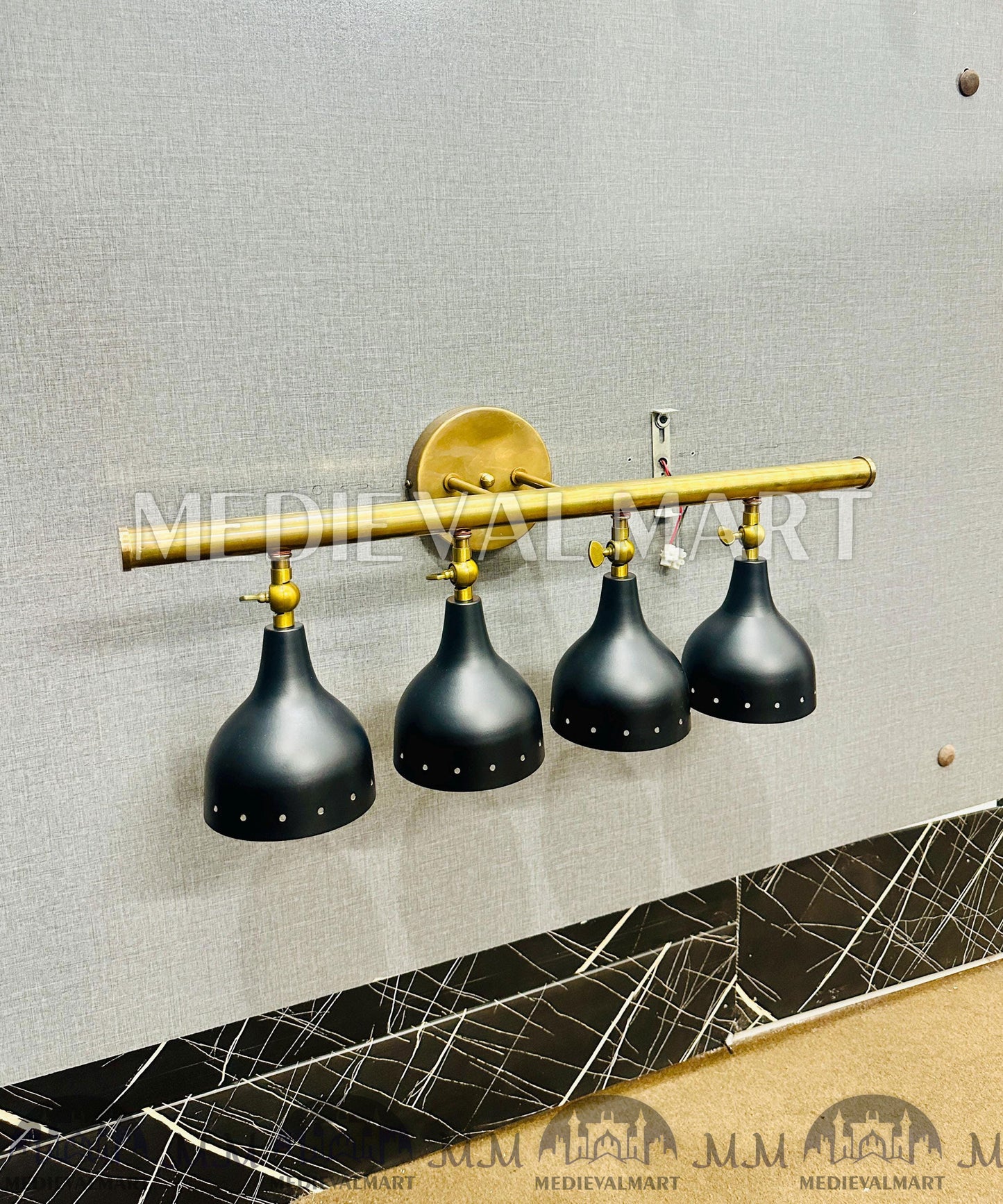 MEDIEVALMART 1950s Modern Custom Brass 4-Light Wall Sconce: Mid-Century Modern Vanity Light