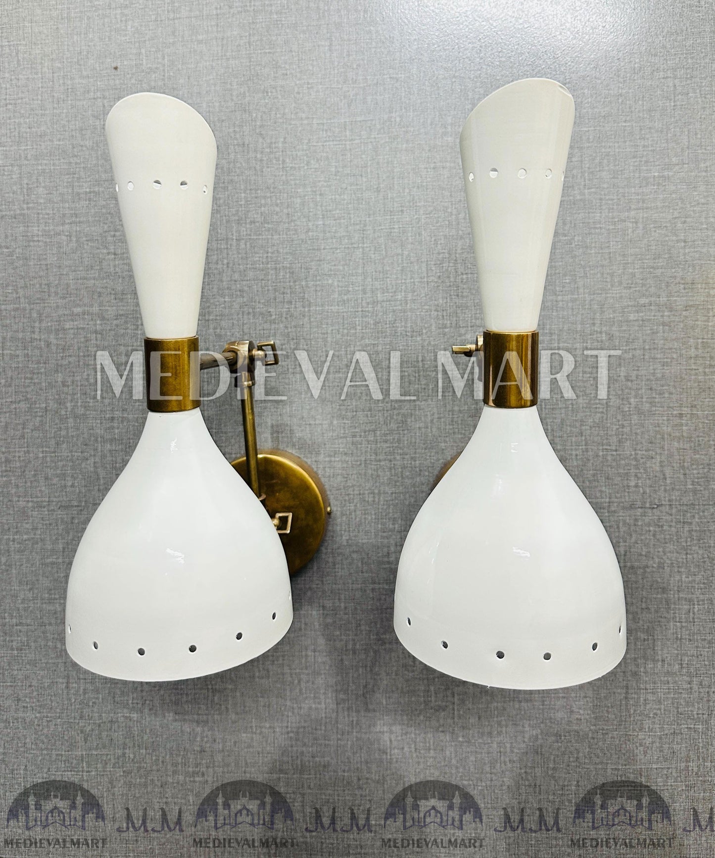MEDIEVALMART Mid Century Italian Stilnovo Wall Sconce Pair: Brass Adjustable Bedside Lamps