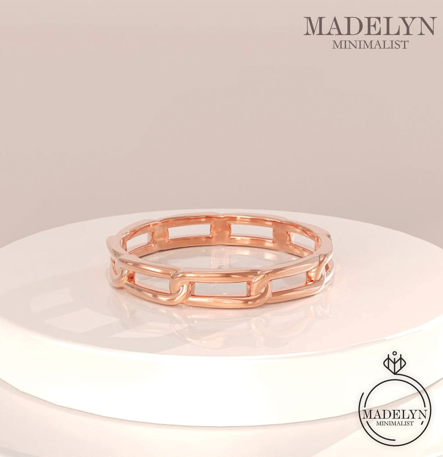 MADELYN MINIMALIST 14k Solid Gold Chained Wedding Band, Handmade Modern Simple Marriage Dainty Ring Women | Gift For Wife