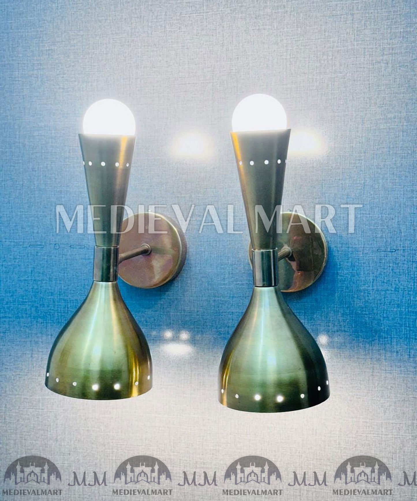 MEDIEVALMART Mid Century Brass Diabolo Wall Sconce Pair: Italian Style Lighting
