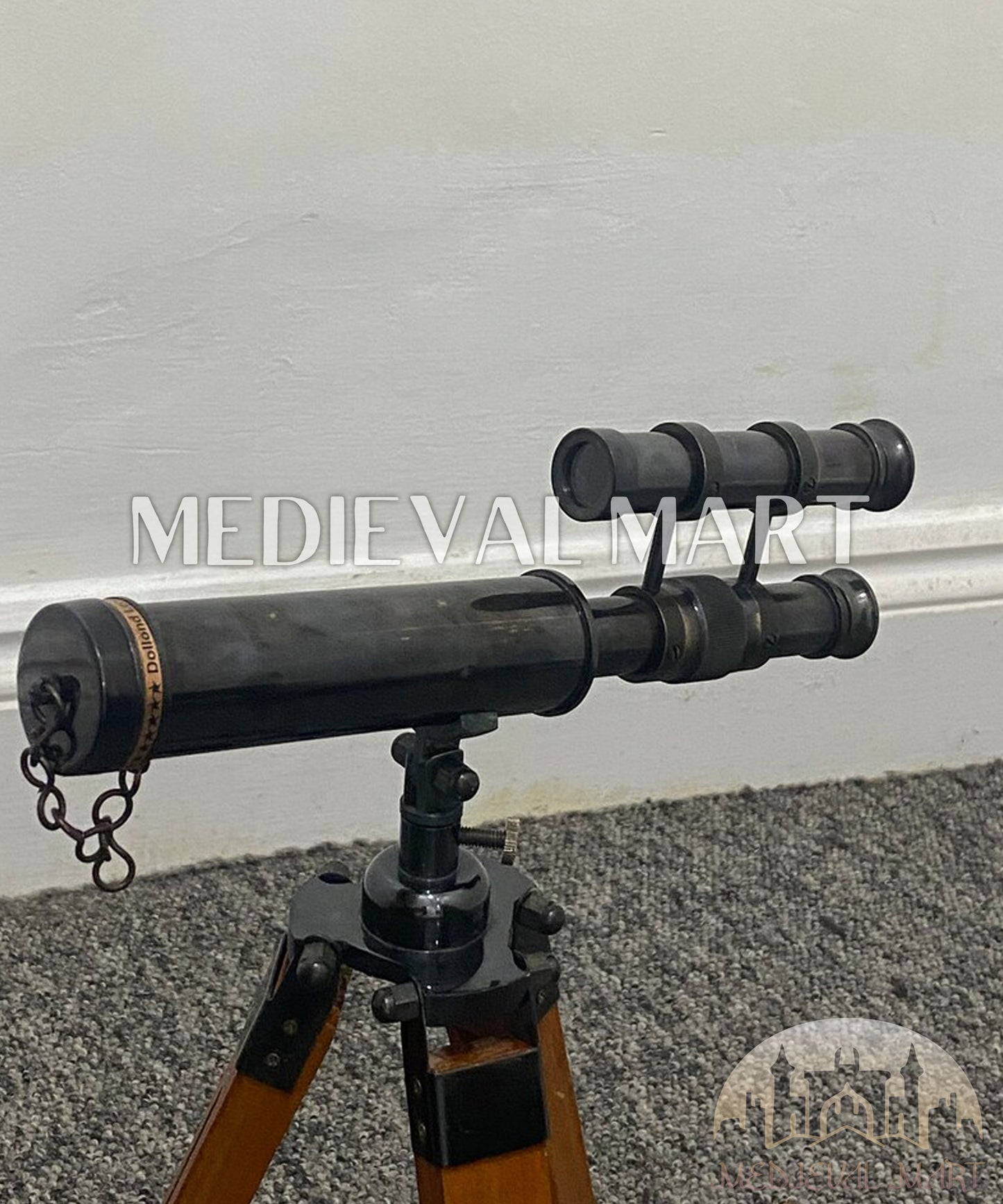 MEDIEVALMART Nautical Telescope 10 Inch Double Barrel Solid Brass Spyglass With Wooden Tripod