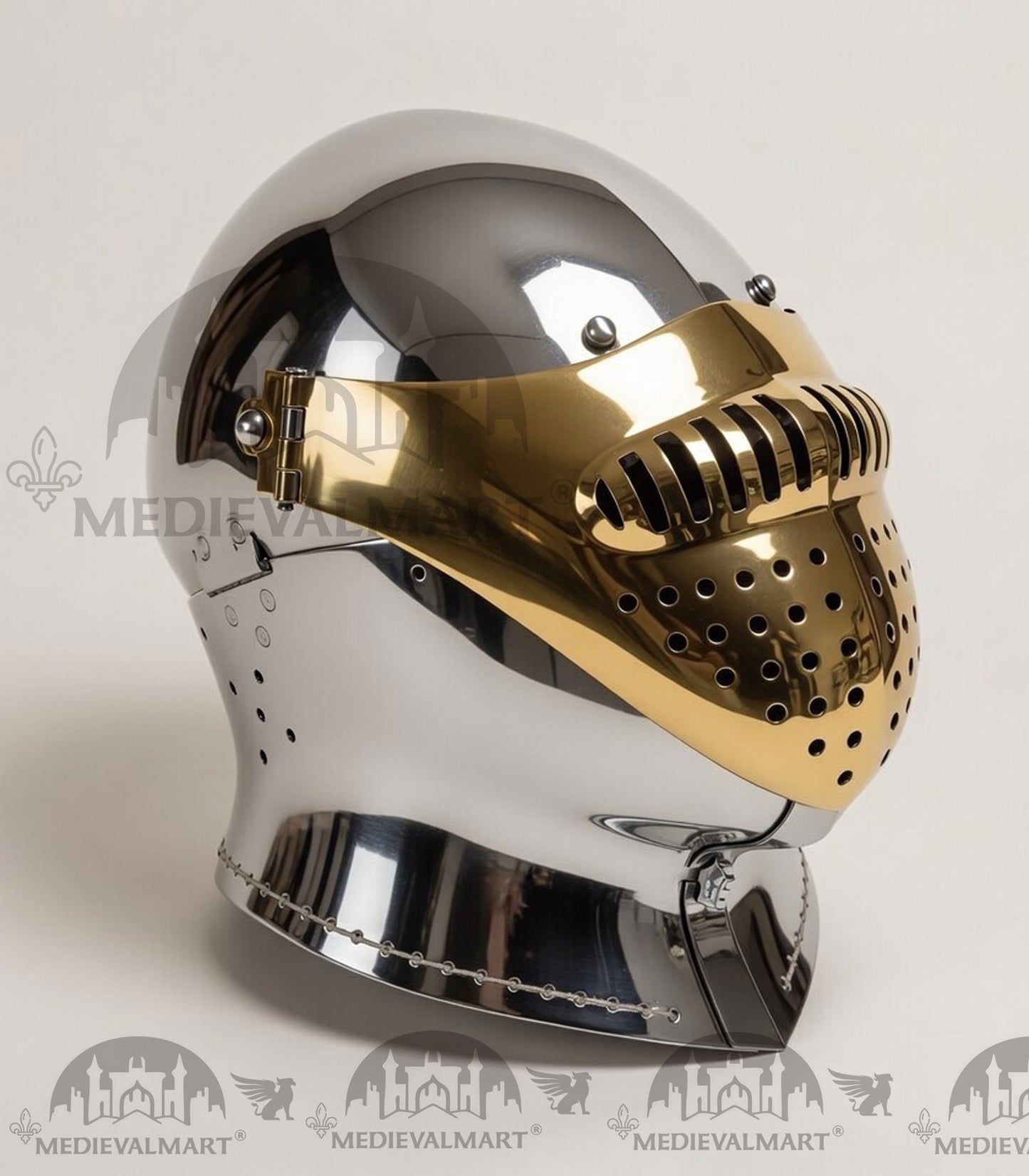 MEDIEVALMART British Ancient Battle Ready Warrior Bicoque Kasten-brust Helmet with Brass Face Mask