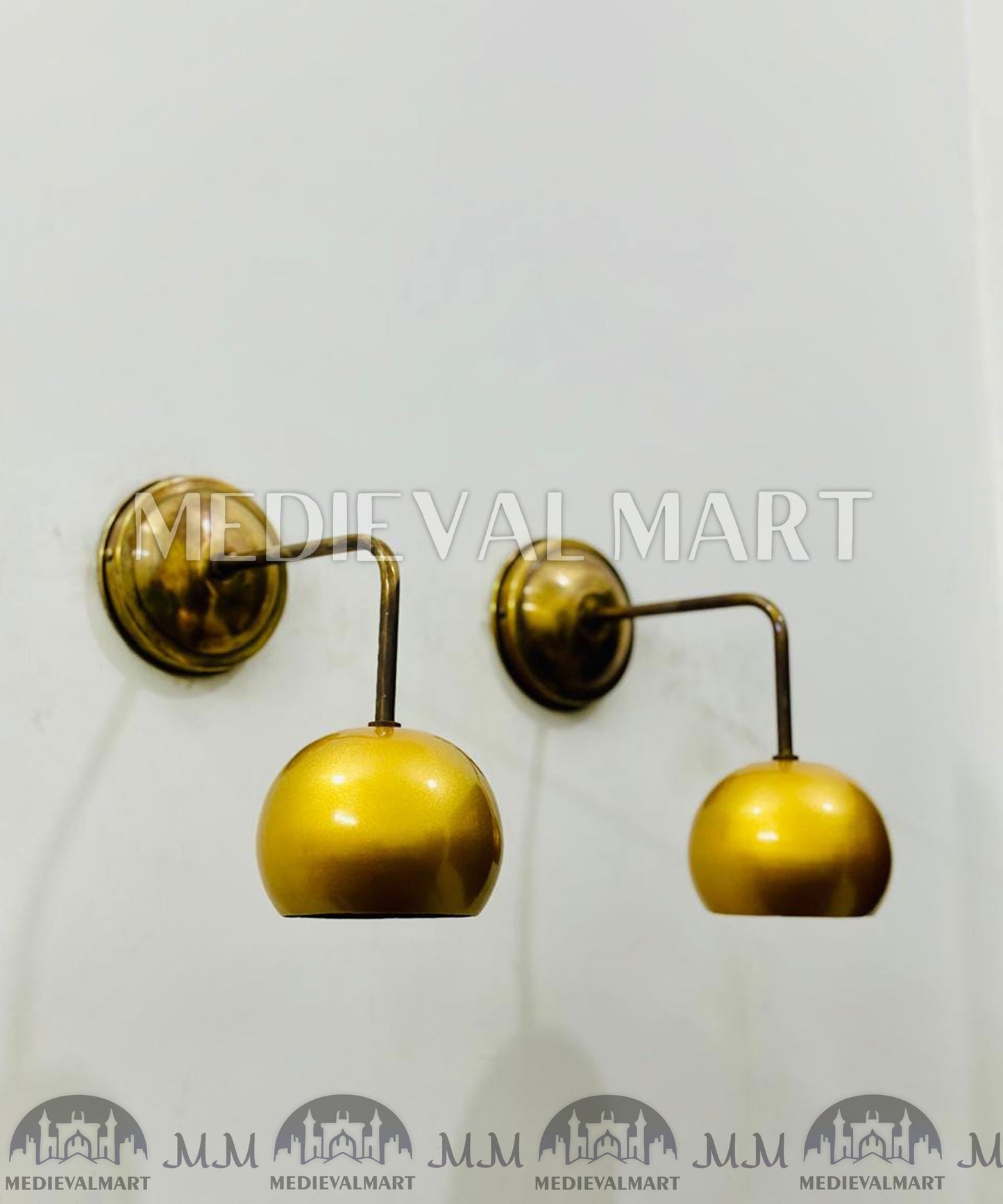 MEDIEVALMART Mid-Century Brass Wall Sconce Pair Modern Bathroom Lighting