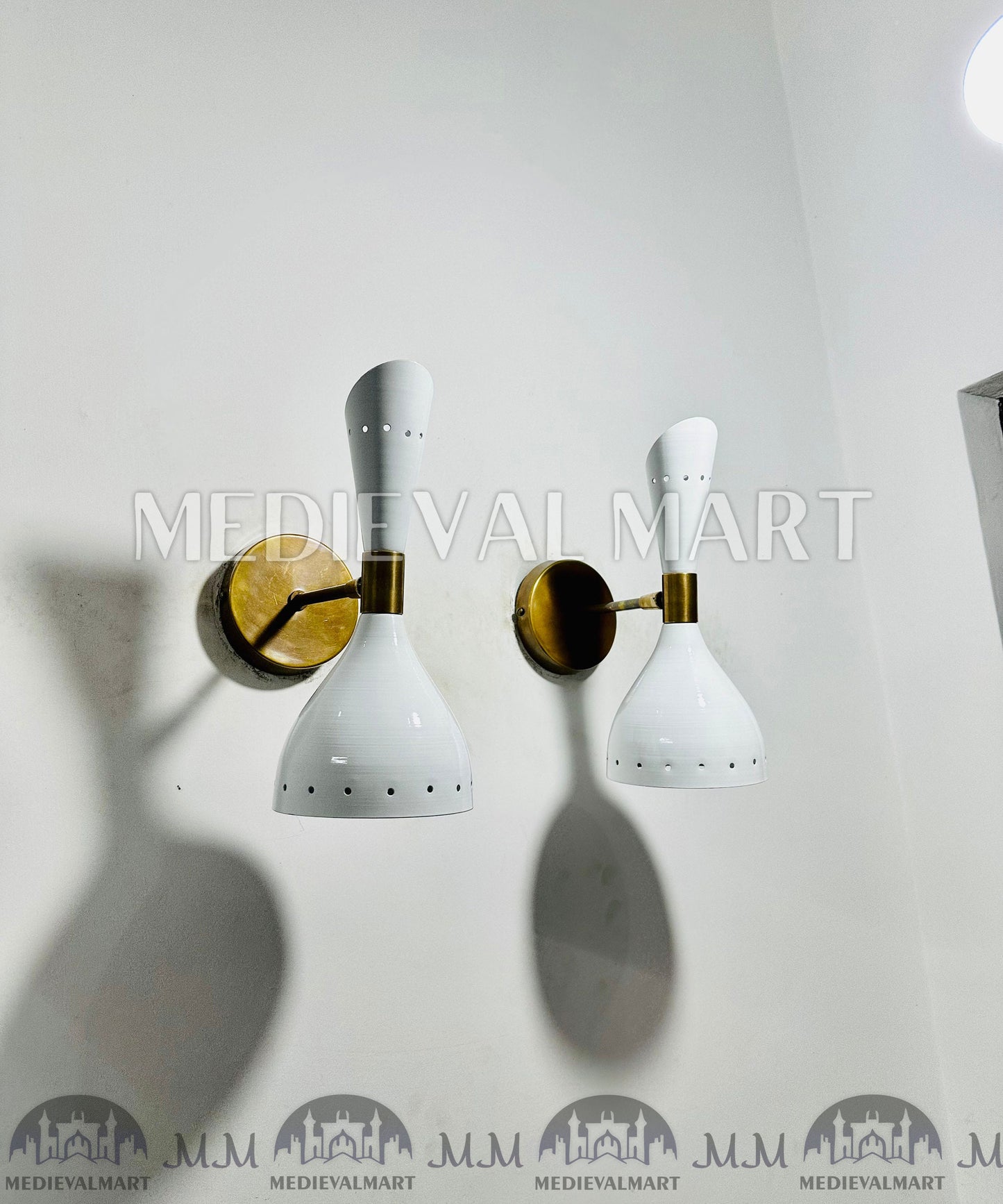 MEDIEVALMART Custom Mid Century Brass Wall Sconce Pair: Italian Stilnovo Style