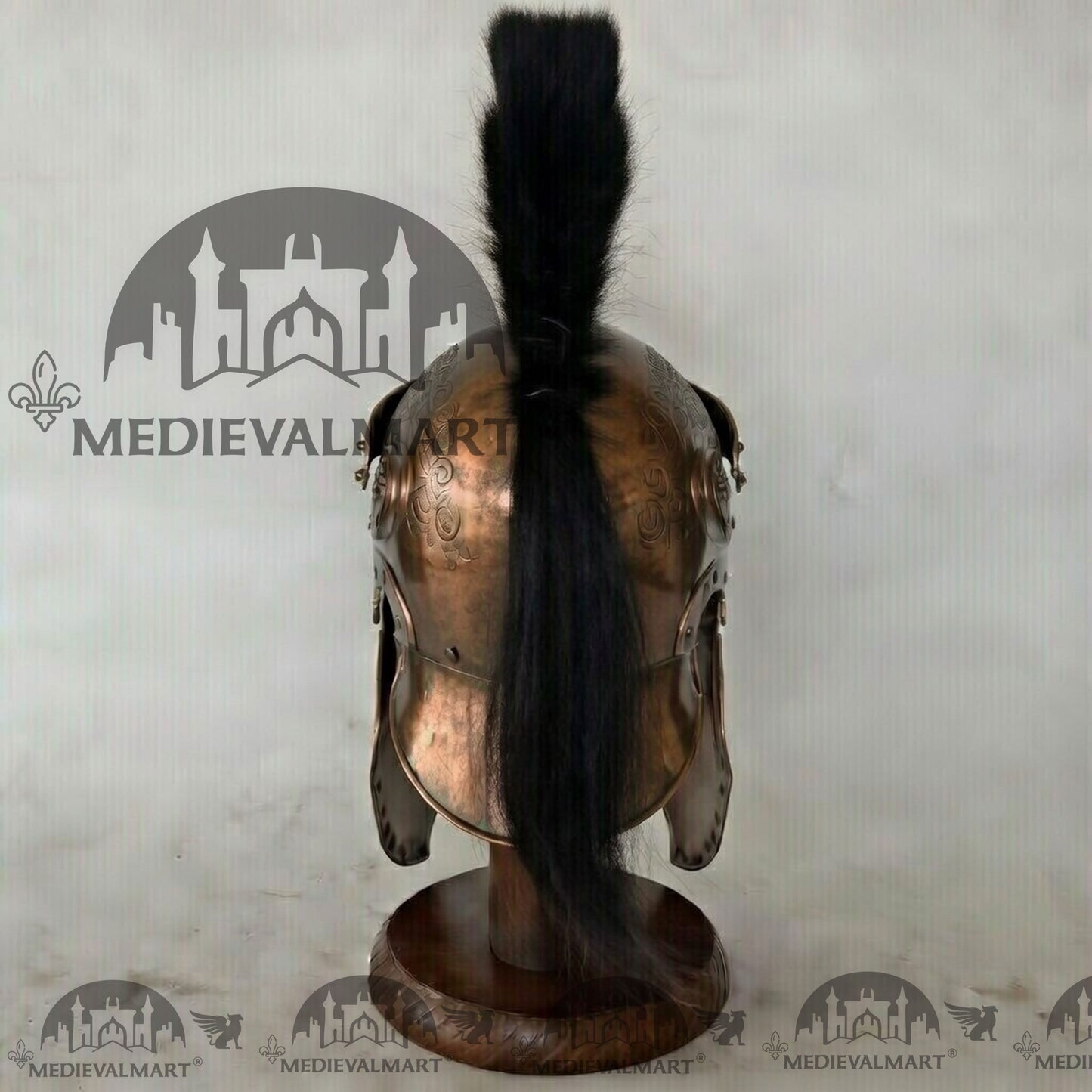 MEDIEVALMART Medieval Roman Centurion Antique Bronze Finish Helmet with Black Plume or Free Wooden Stand