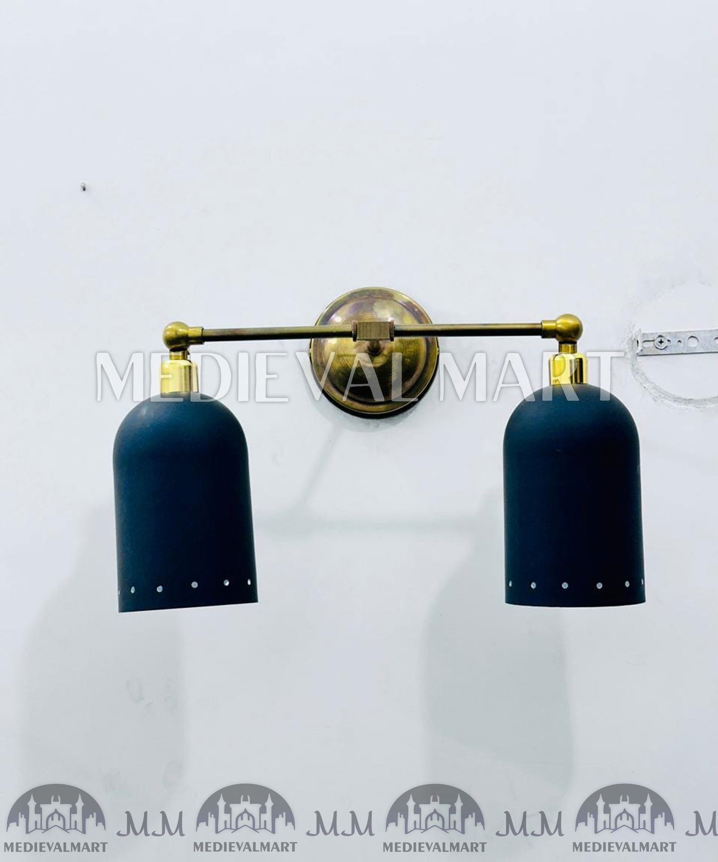 MEDIEVALMART Custom Brass Vanity Light: Mid Century Matte Black Wall Sconce