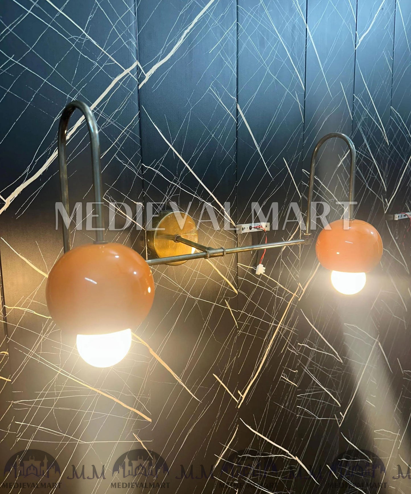 MEDIEVALMART Orange Diabolo Wall Sconce: Mid Century Modern Brass Light Fixture