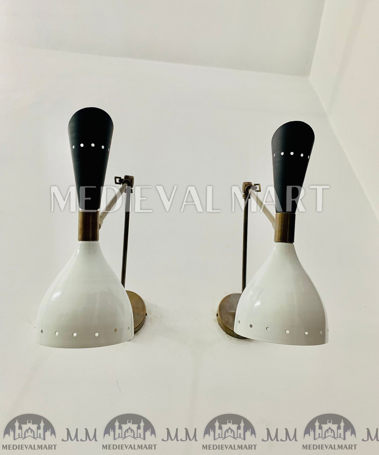 MEDIEVALMART Handmade Mid Century Brass Wall Sconce Pair: Italian Stilnovo Lighting