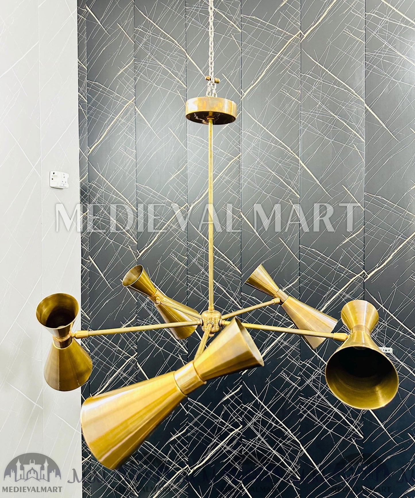 MEDIEVALMART Mid-Century Modern Brass Chandelier: Adjustable 6-Light Ceiling Fixture