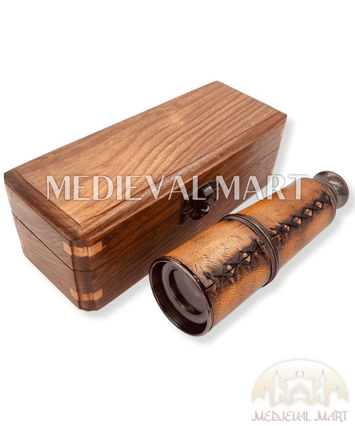 MEDIEVALMART Antique Style Black Brass Marine Telescope With Leather Box Gift for Mom