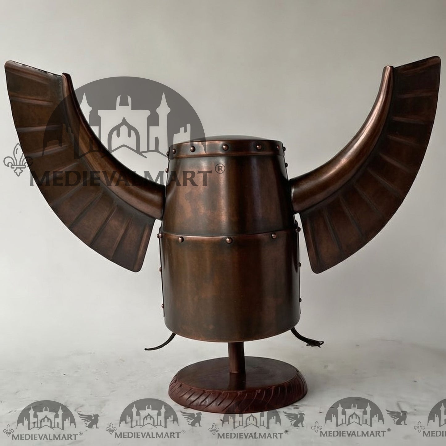 MEDIEVALMART Medieval Templar Warrior Teutonic Antique Copper Finish Wing Helmet with Free Stand