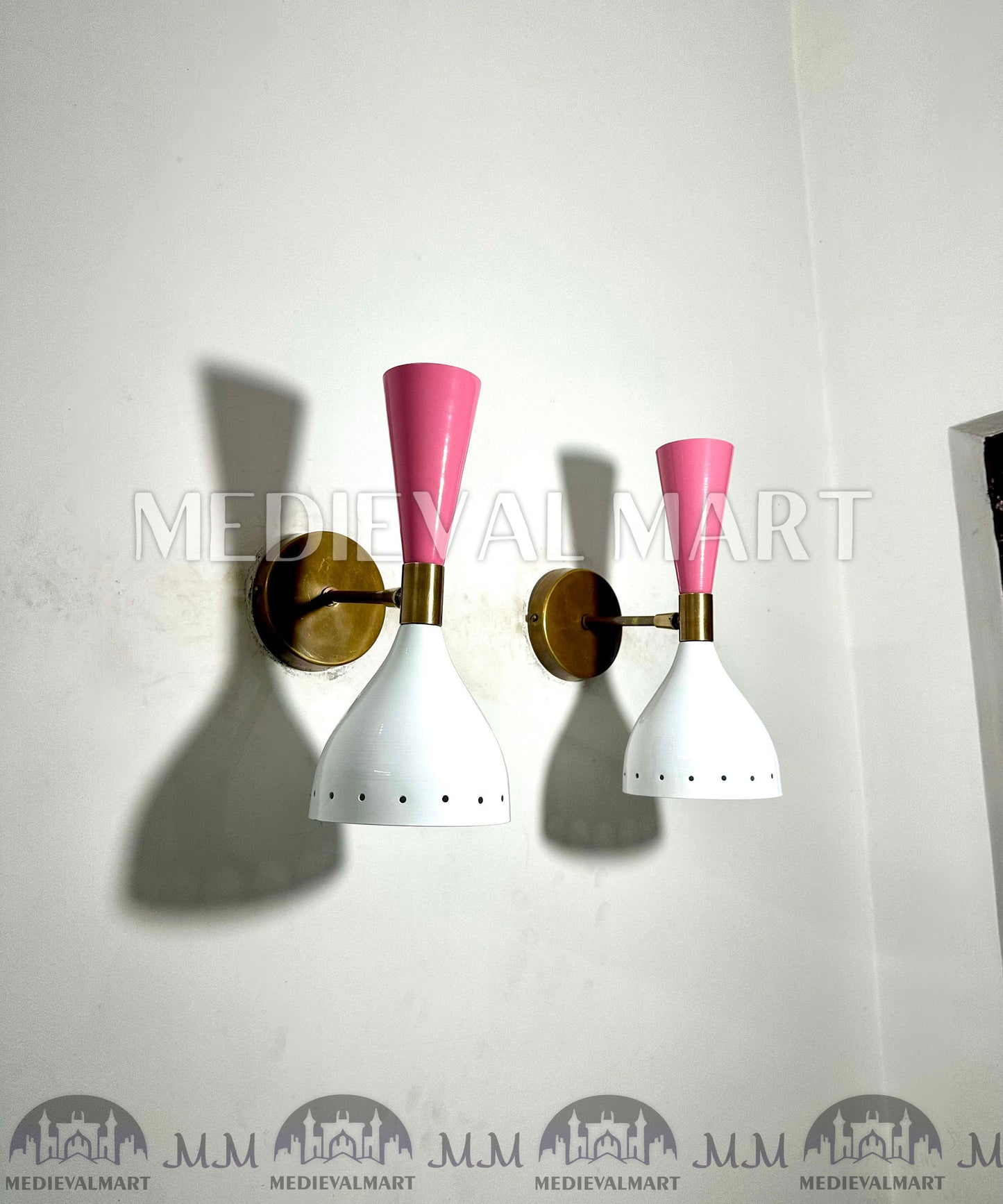 MEDIEVALMART Mid Century Brass Wall Sconce Pair Italian Adjustable Diablo Lamp Vanity Lighting Fixture