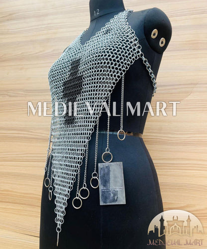 MEDIEVALMART Women’s Silver (Dragonfang) Jesus Chainmail Armor W/o Skirt