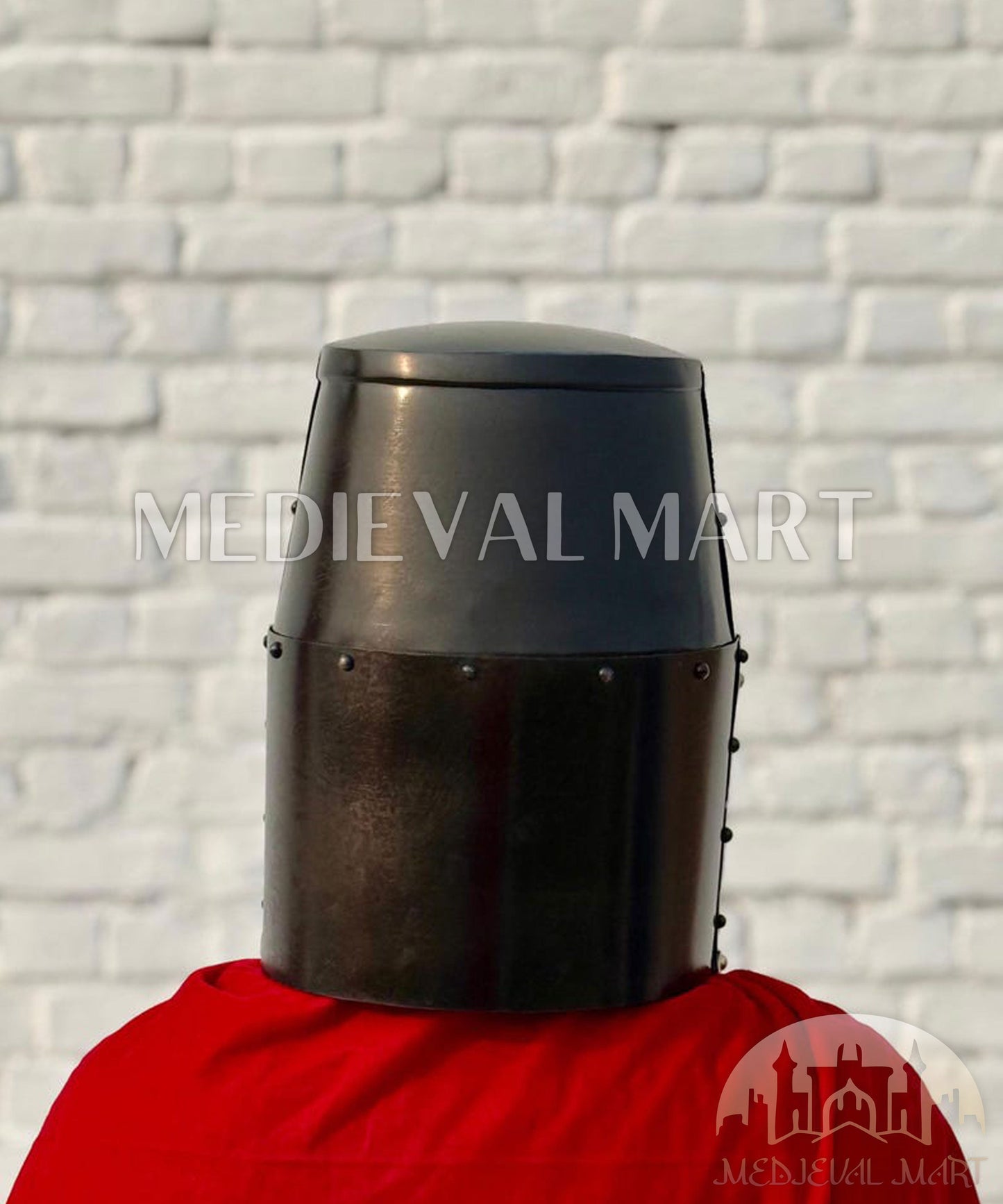 MEDIEVALMART Medieval Black Knight Templar Crusader  Knight Helmet W/H Brass Deco for LARP or Cosplay - Gift For Dad