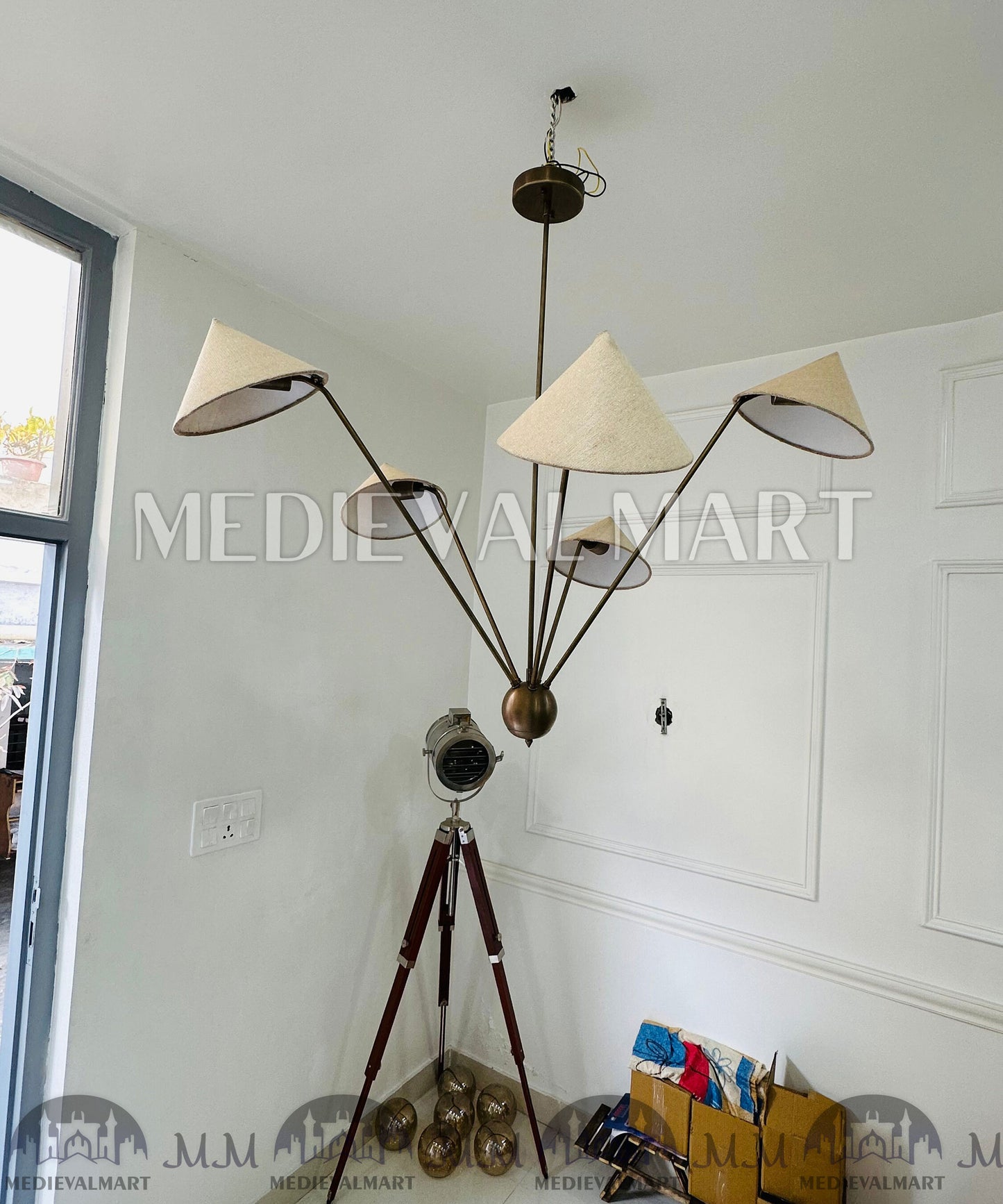 MEDIEVALMART Brass Sputnik Chandelier Mid Century Modern 5-Arm Light Fixture