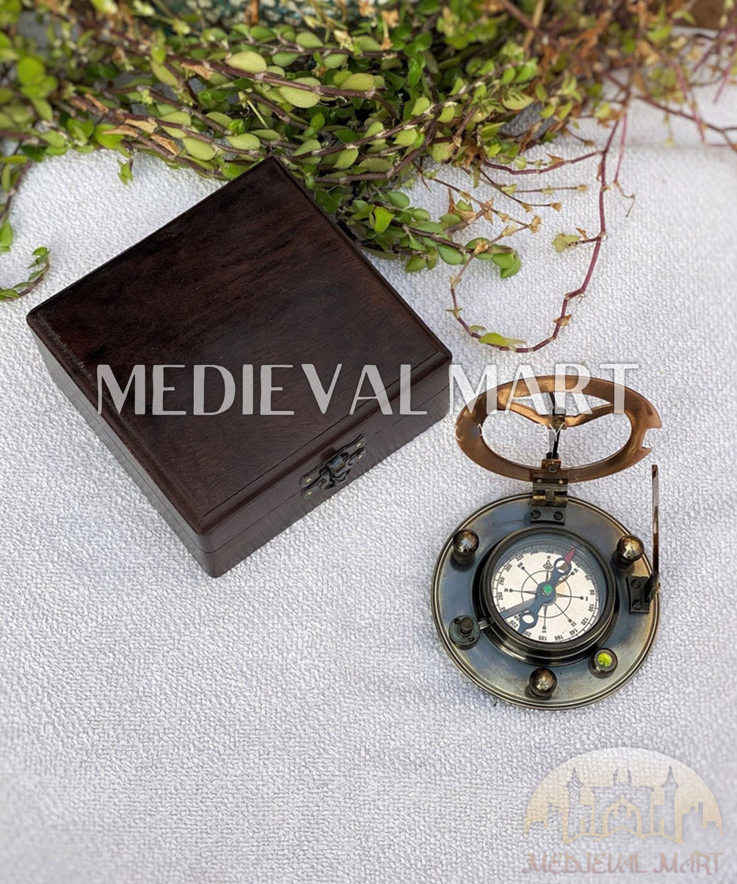 MEDIEVALMART “AstraDial” Antique Brass Sundial Compass (1885 Replica) W/H Dark “VintageVault” Case | Gifts For Mom & Dad