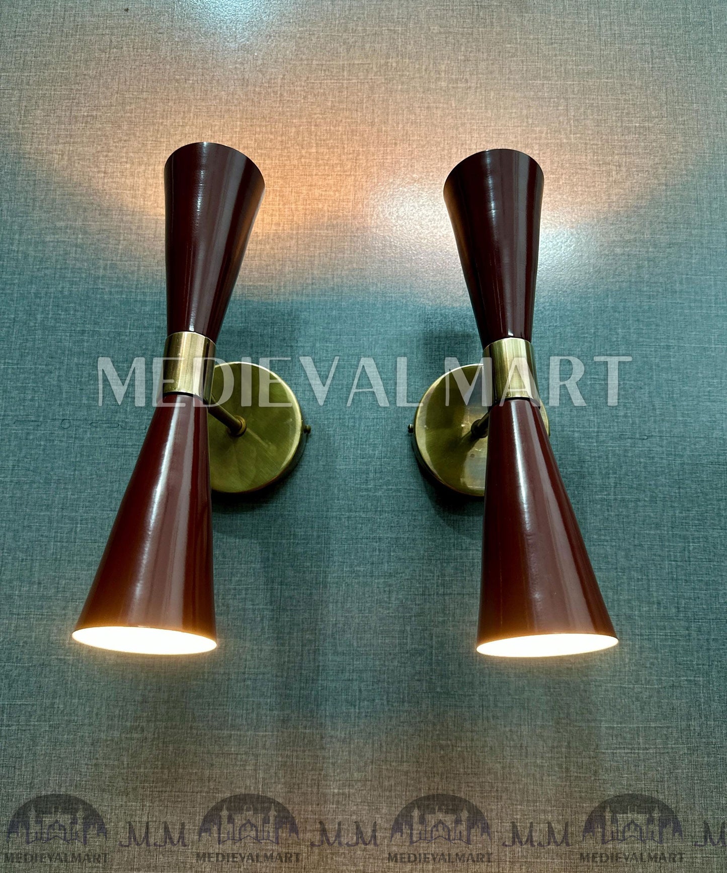 MEDIEVALMART Mid Century Modern Wall Sconce Italian Diabolo Brass Light