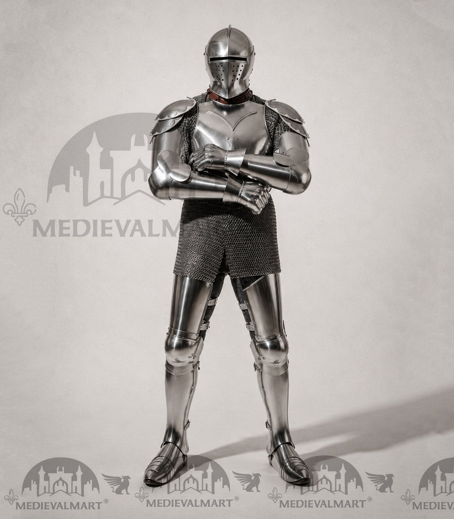 MEDIEVALMART Armure complète de combat authentique du XIVe siècle avec épée et cotte de mailles intérieure