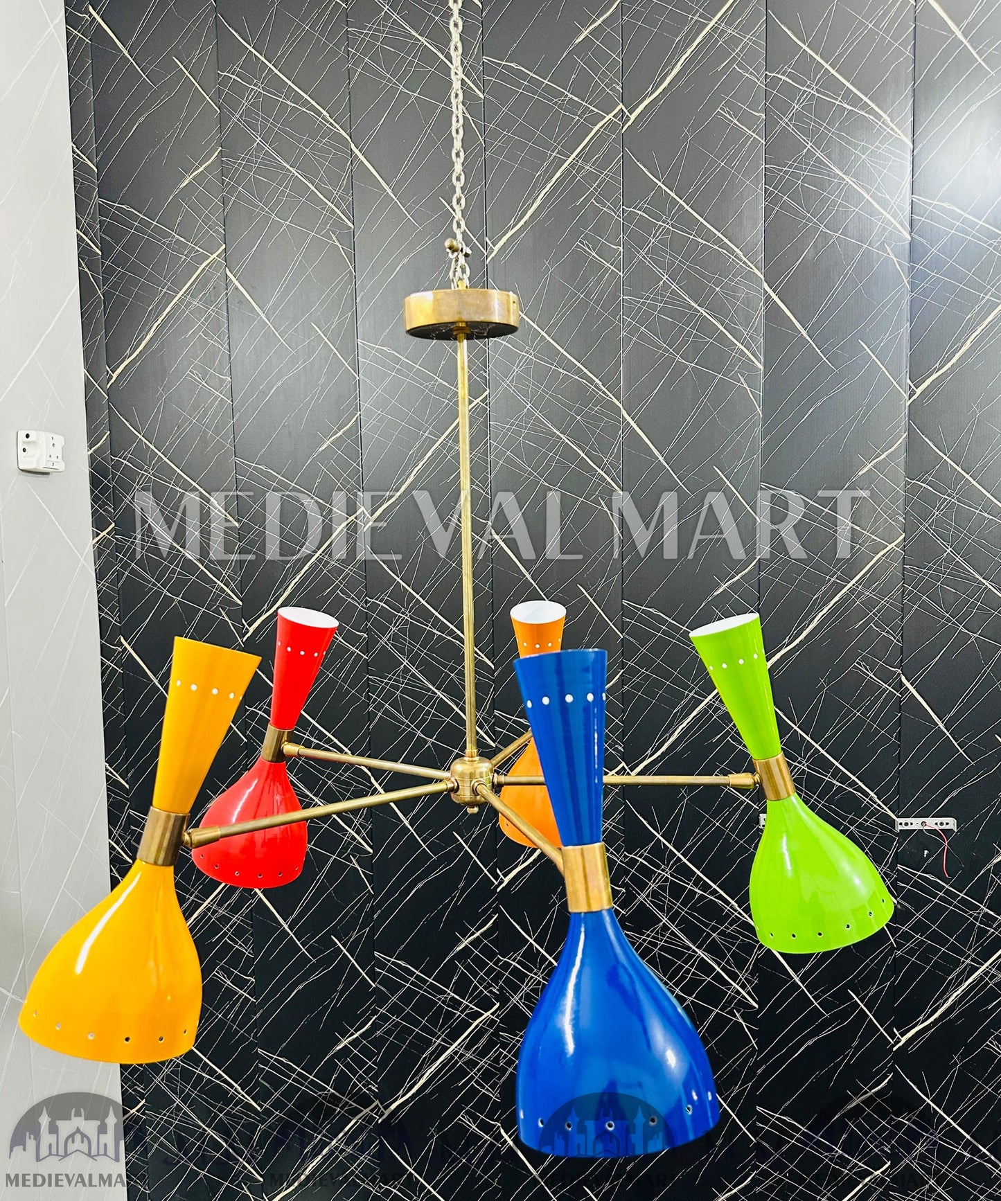 MEDIEVALMART Mid Century Modern Sputnik Chandelier: Adjustable 6-Arm Brass Pendant Light